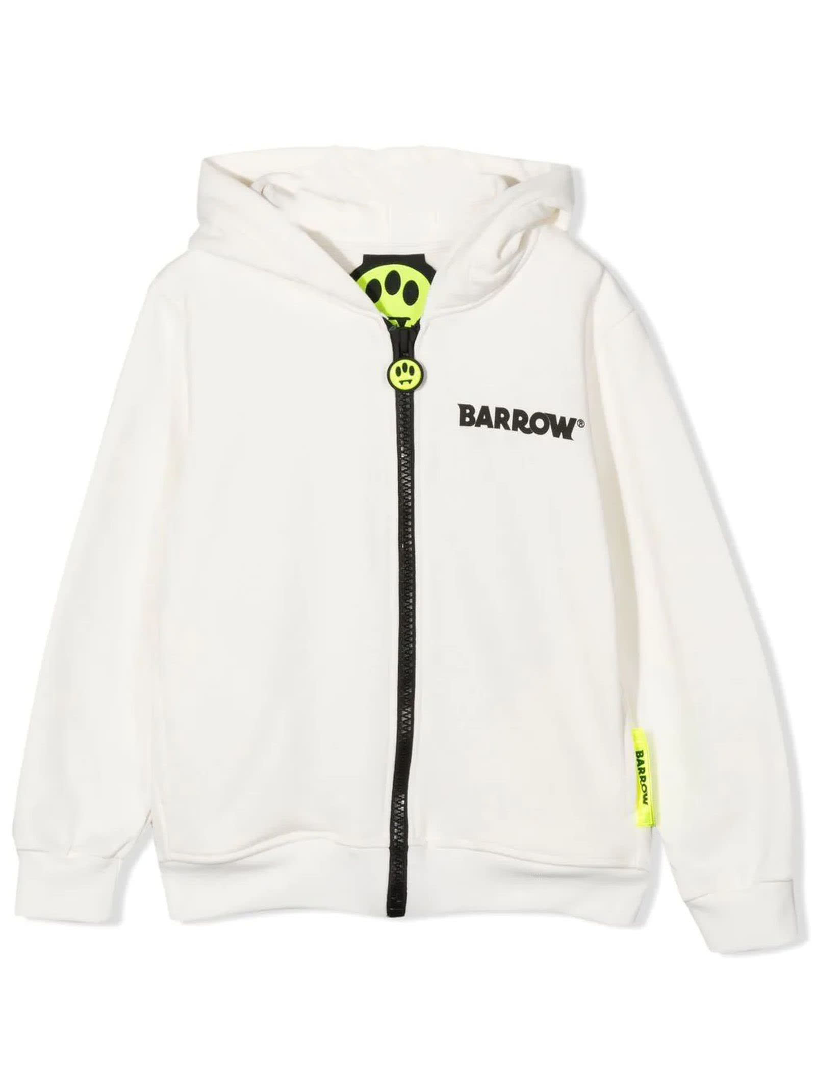 Barrow White Cotton Hoodie In Bianco