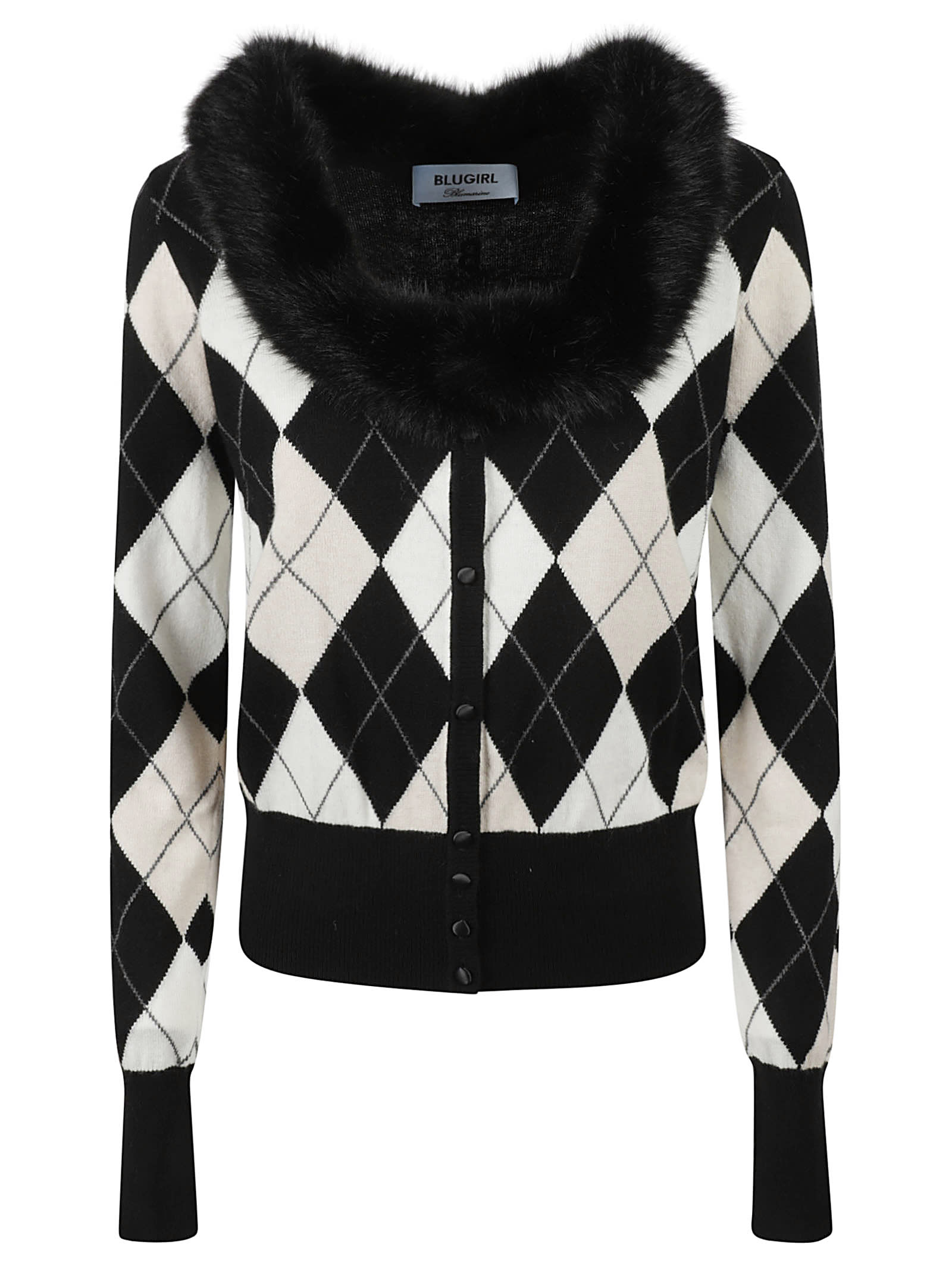 Blugirl Buttoned Furred Cardigan In White/black