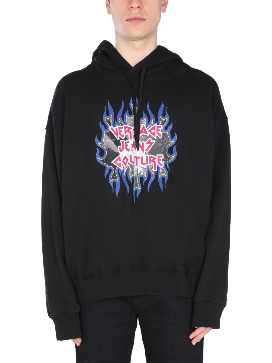 Shop Versace Jeans Couture Sweatshirt With Rock Logo In Black