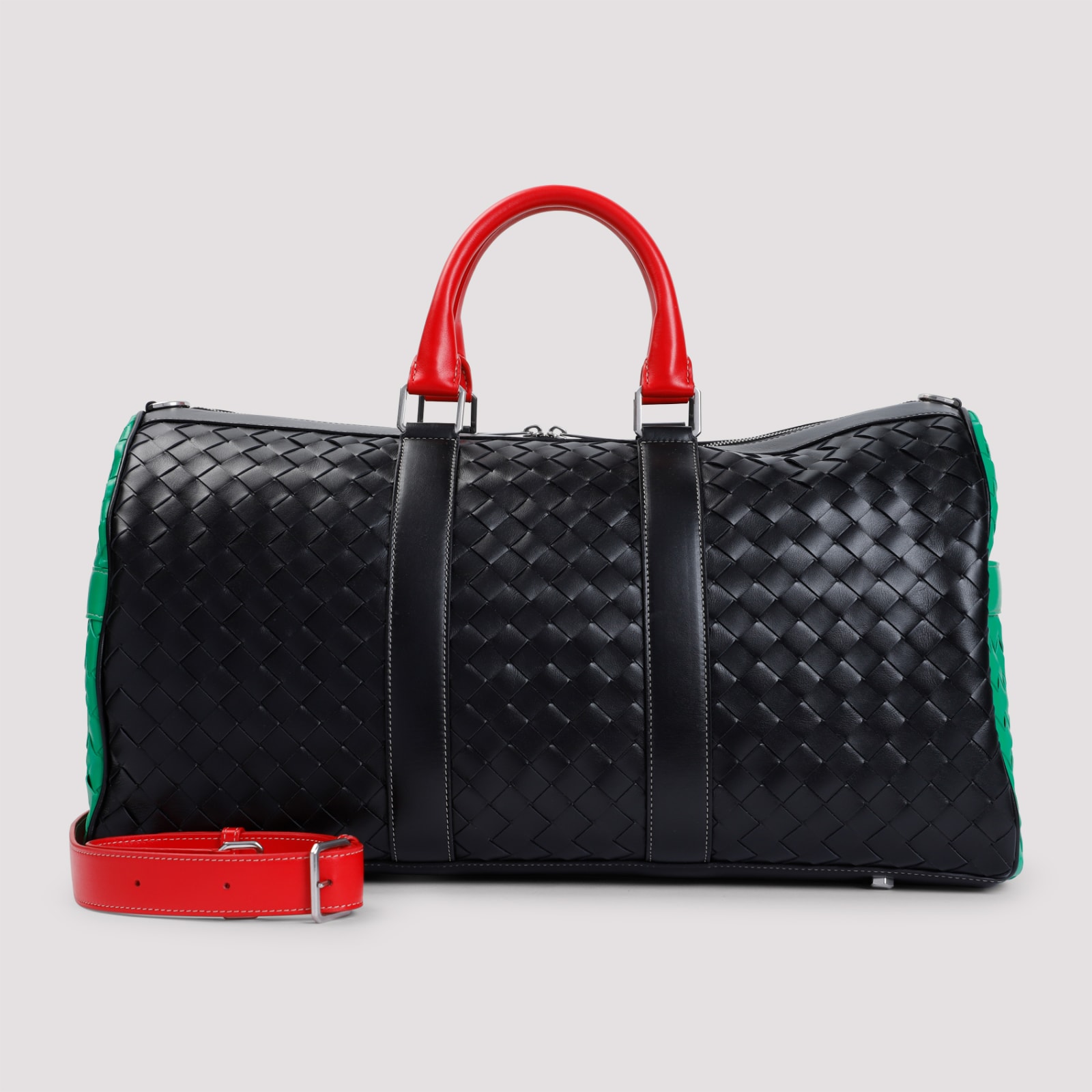 Shop Bottega Veneta Colorblock Duffle In Black Parakeet