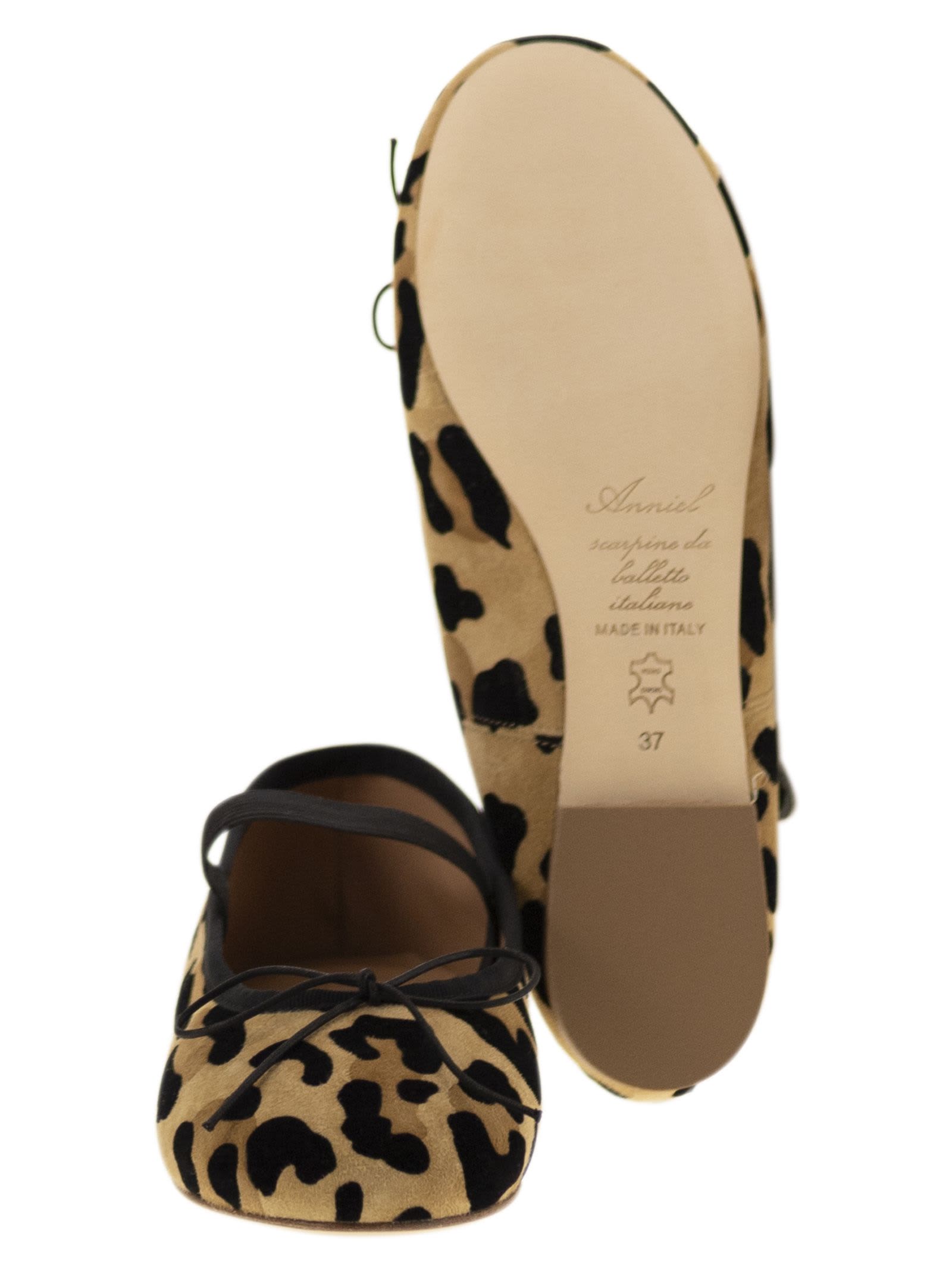 ANNIEL LEATHER BALLERINA WITH ANIMAL PATTERN AND ELASTIC BAND