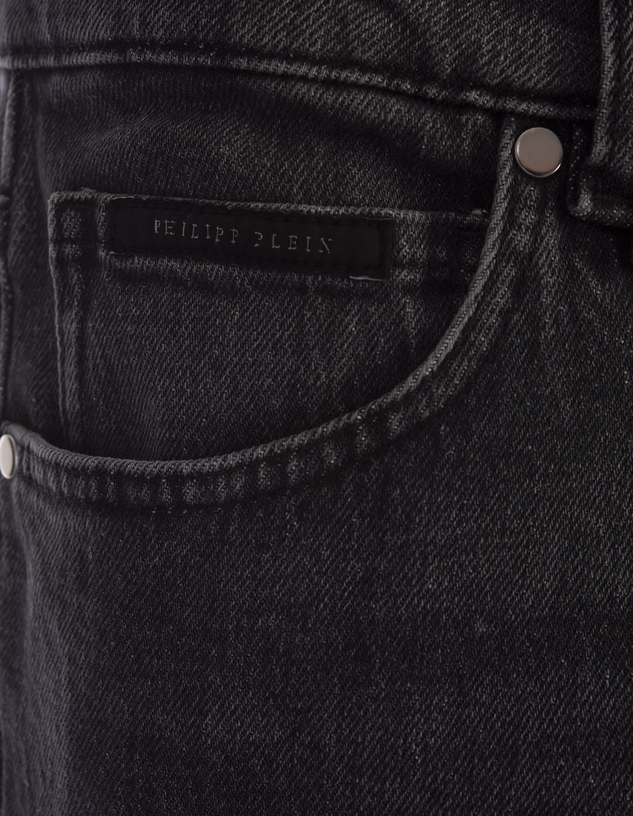 Shop Philipp Plein Denim Trousers Detroit Fit In Silver Grey