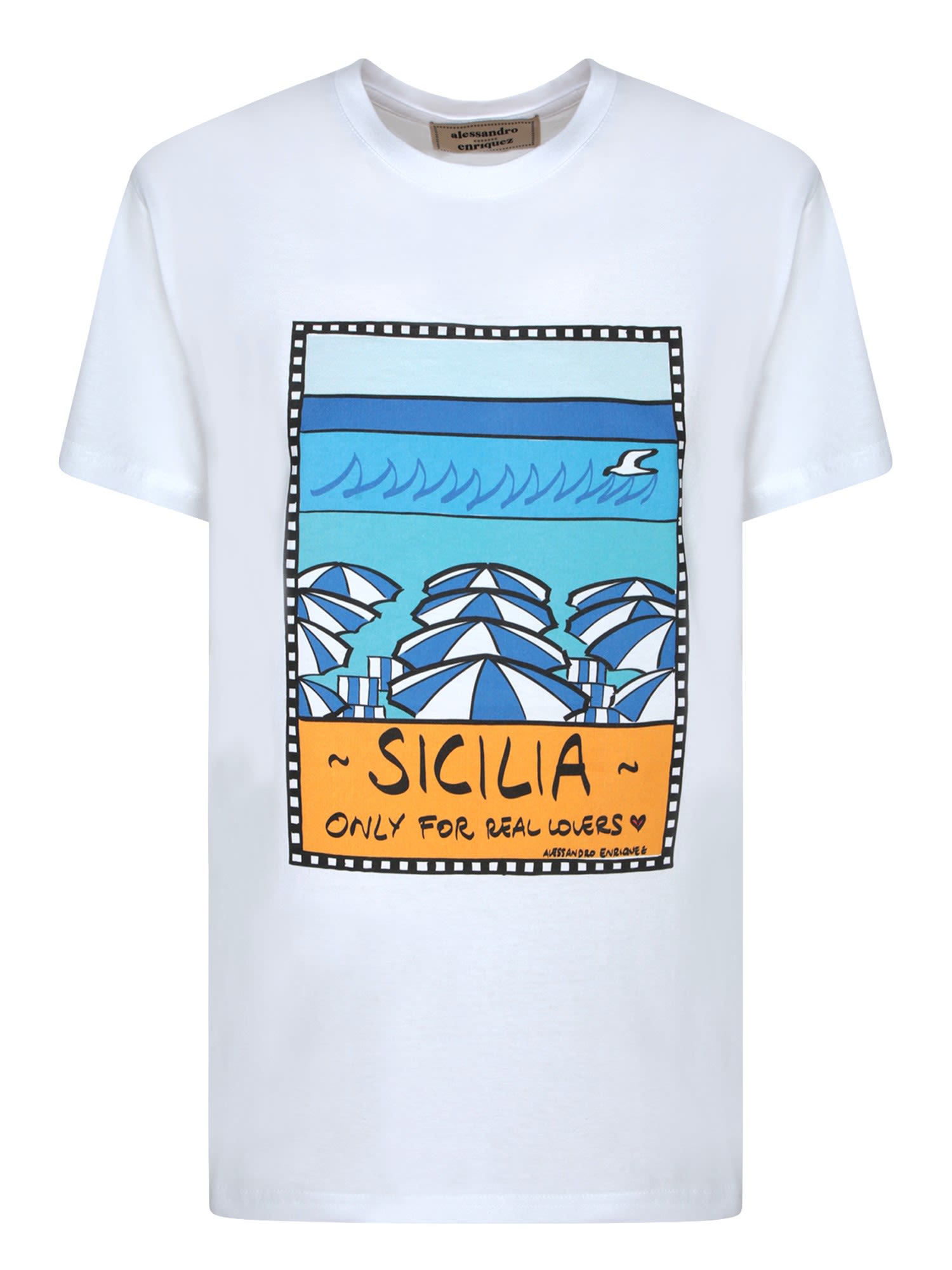 ALESSANDRO ENRIQUEZ SICILIA PRINT WHITE T-SHIRT