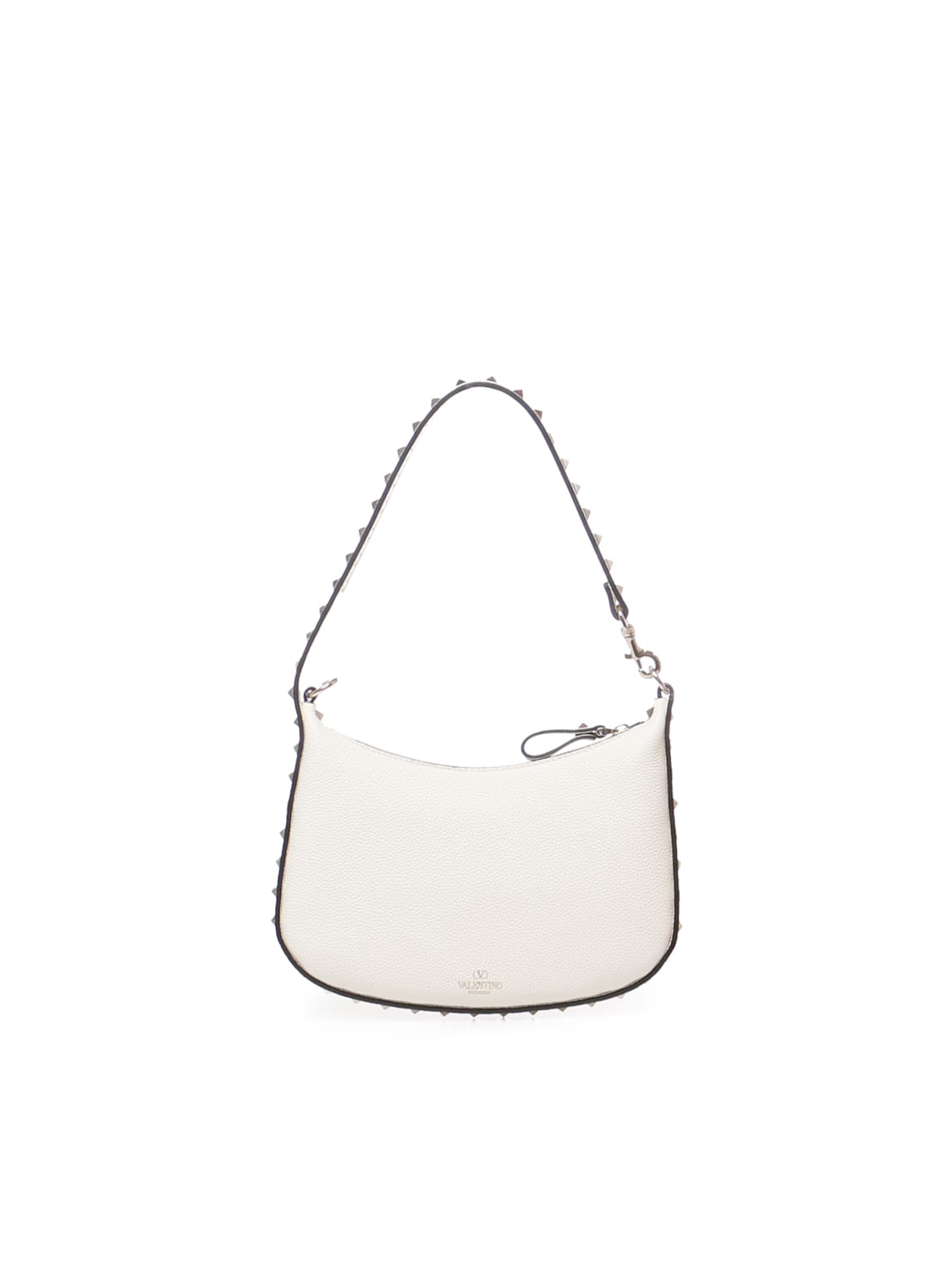 Shop Valentino Rockstud Mini Hobo Bag In Calfskin In White