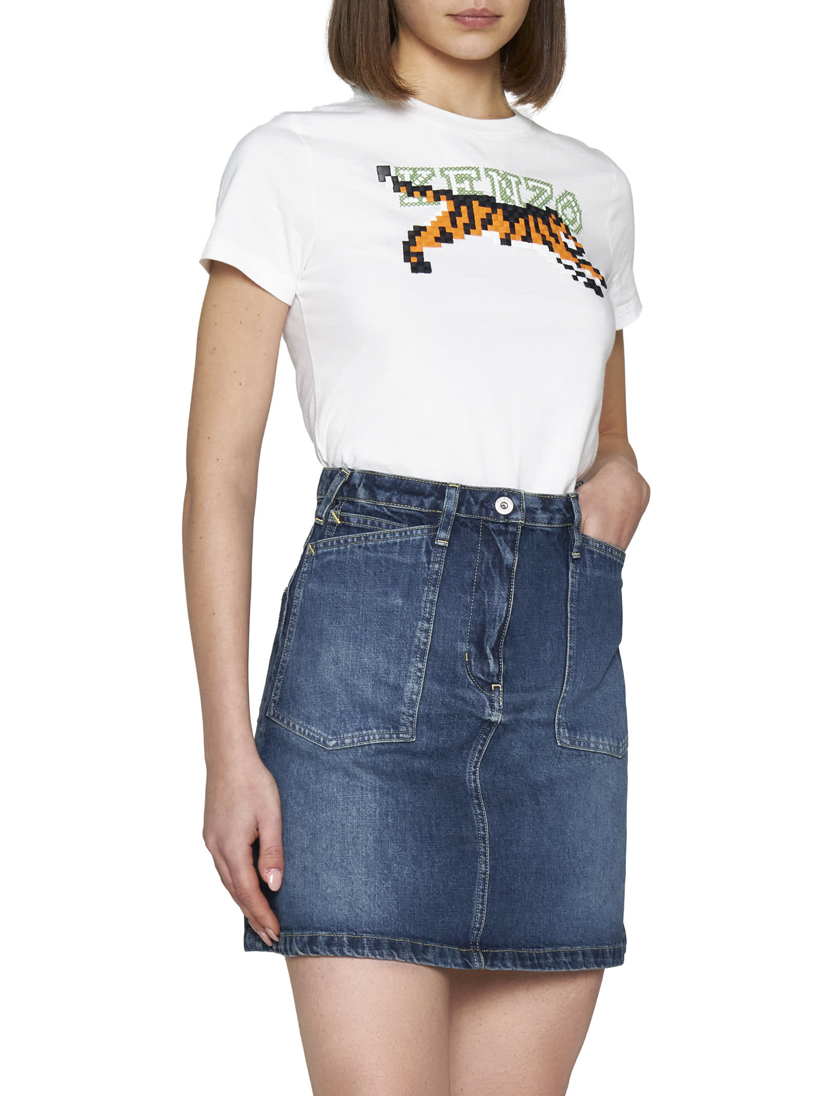 Kenzo Stone Wash Denim Miniskirt In Denim