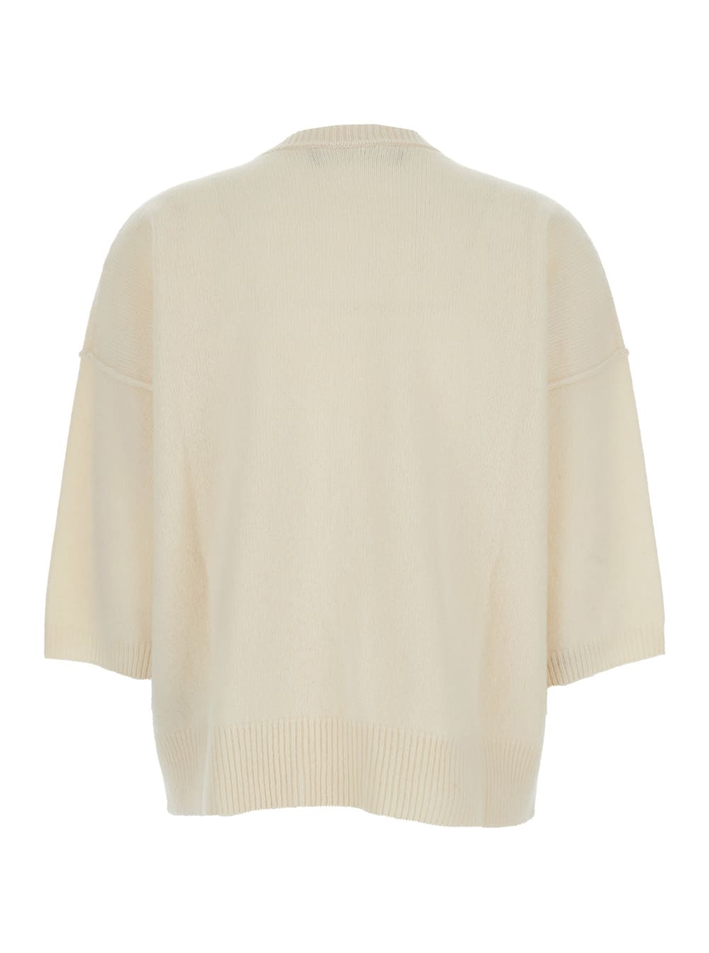 Federica Tosi White Sweater With Dropped Shoulder And Three-quarter Sleeve In Wool And Cashmere Blend Woman In Neutral