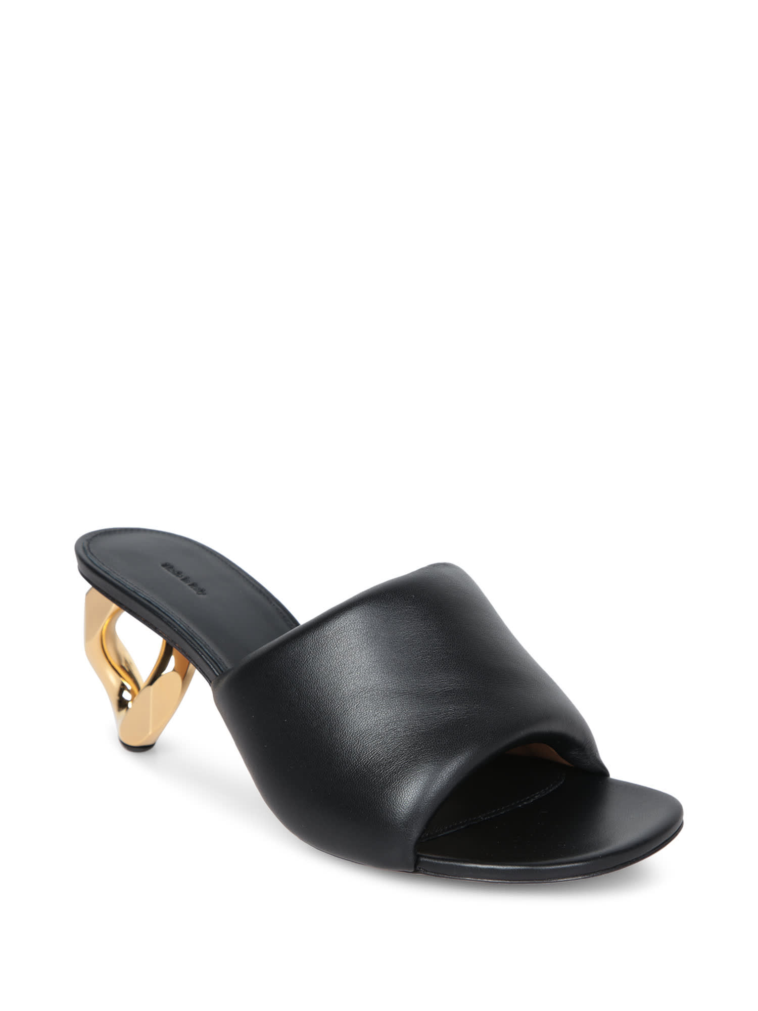 Jw Anderson J. W. Anderson Slip-on Black Leather Sandals With Gold-tone Chain Heel