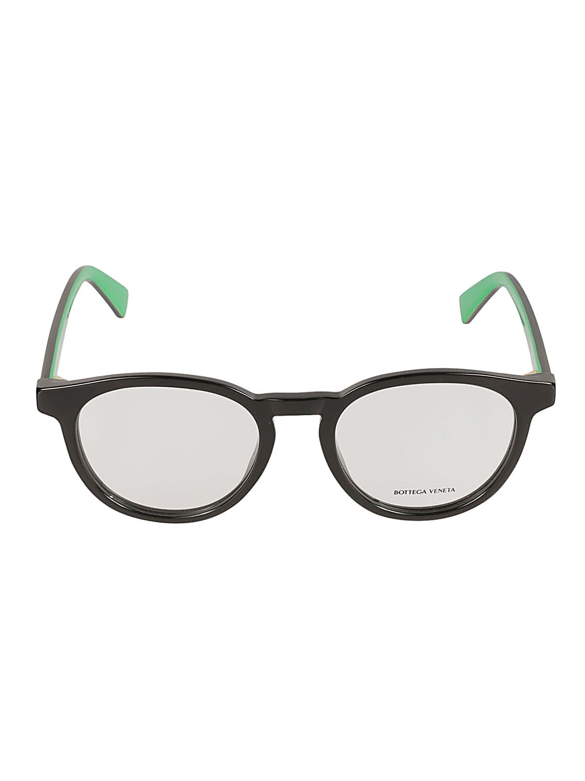 Shop Bottega Veneta Classic Round Frame Glasses In Black/transparent
