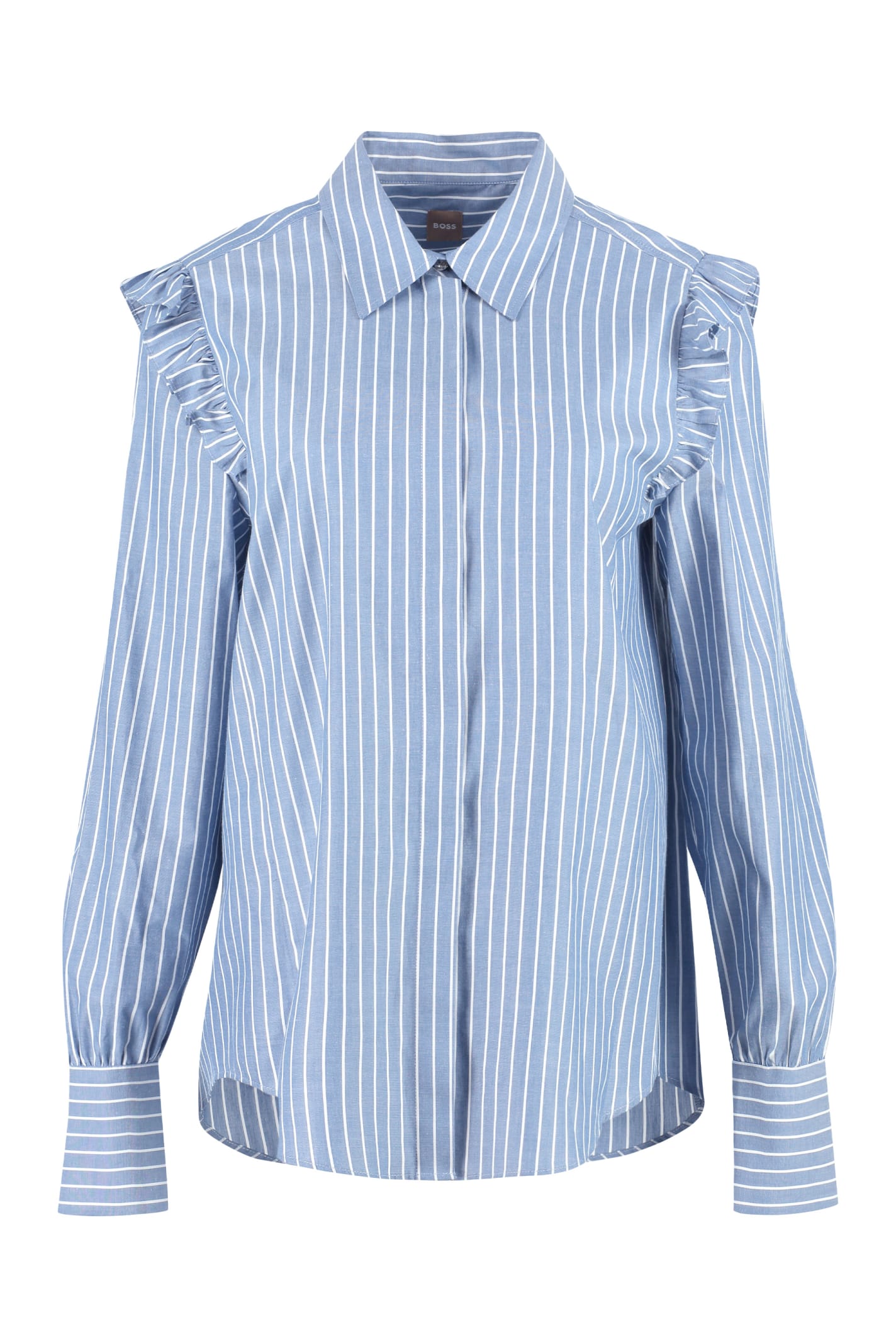 Shop Hugo Boss Striped Cotton Shirt In Blue