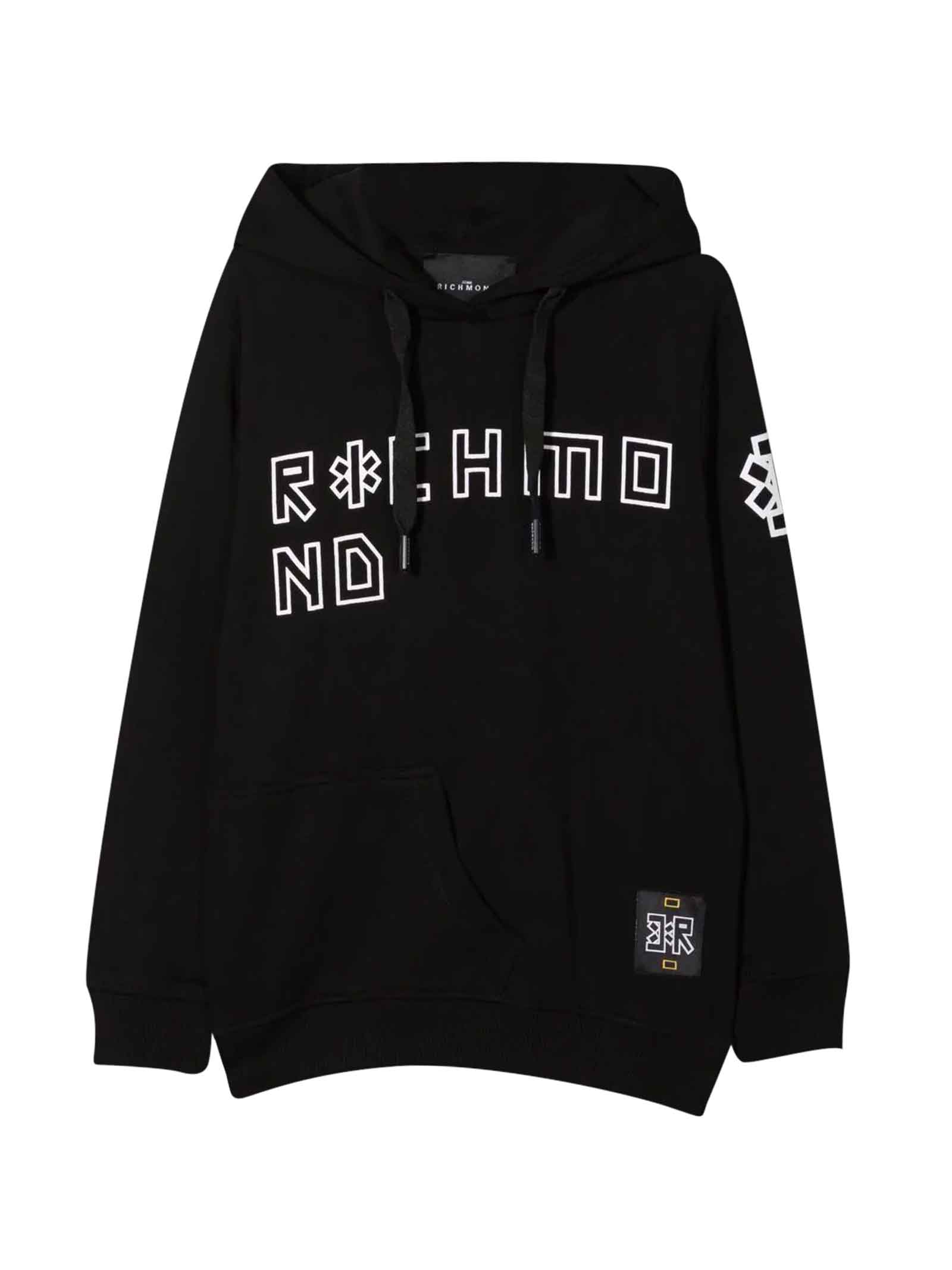 John Richmond Black Sweatshirt With Hood And Print