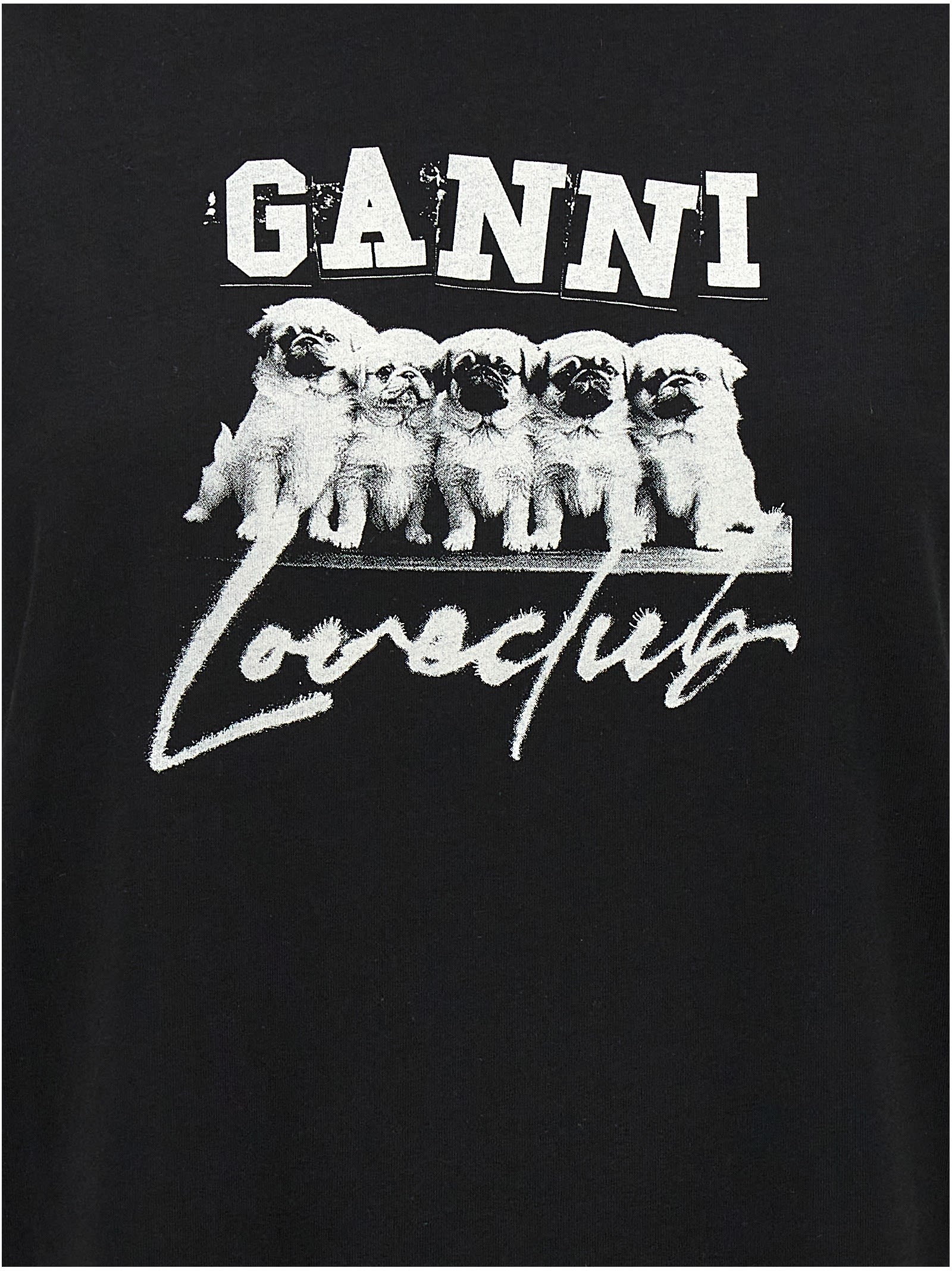 Shop Ganni Puppy Love T-shirt In White/black