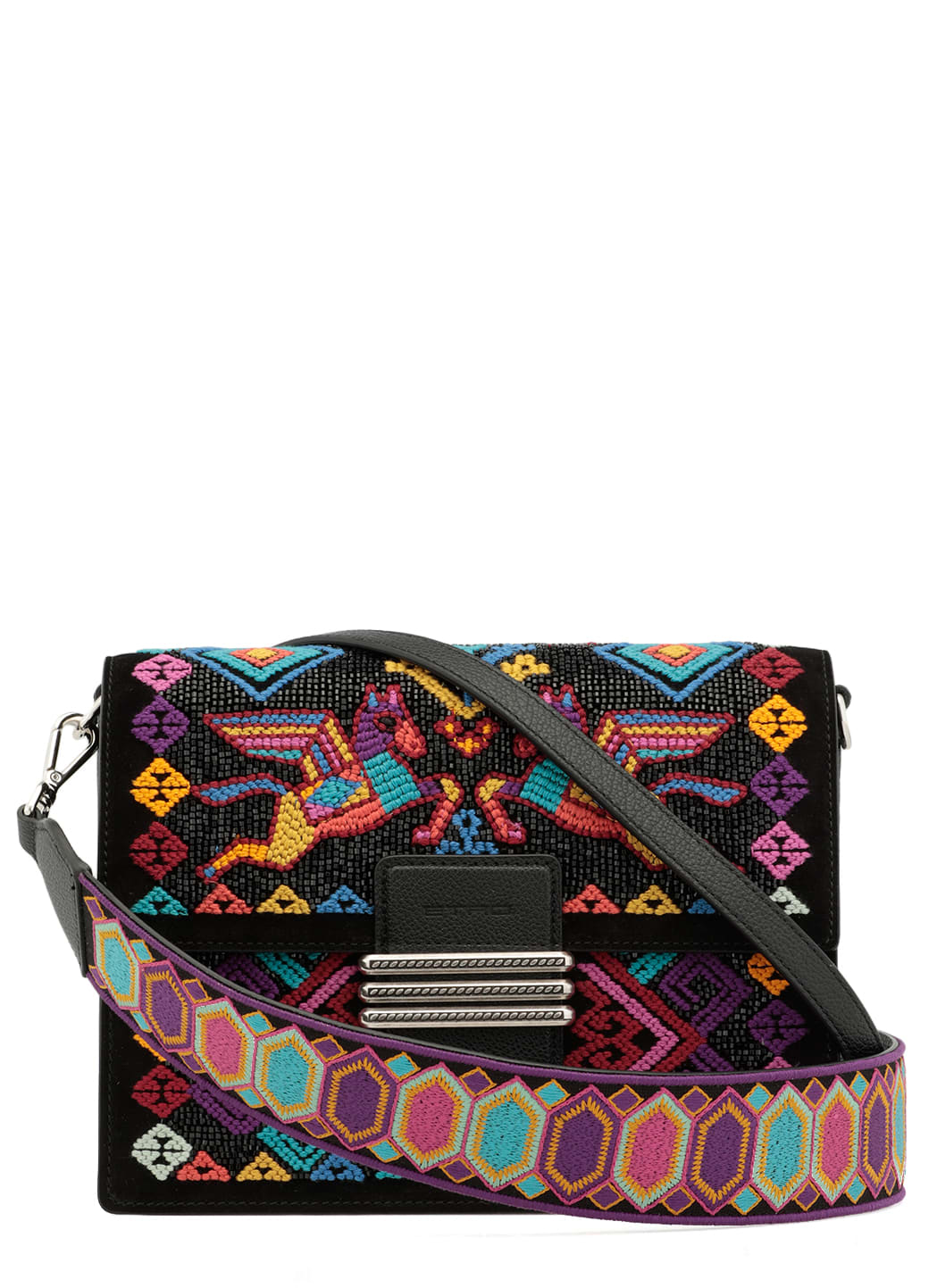 Etro Rainbow Shoulder Bag With Embroidery In Black