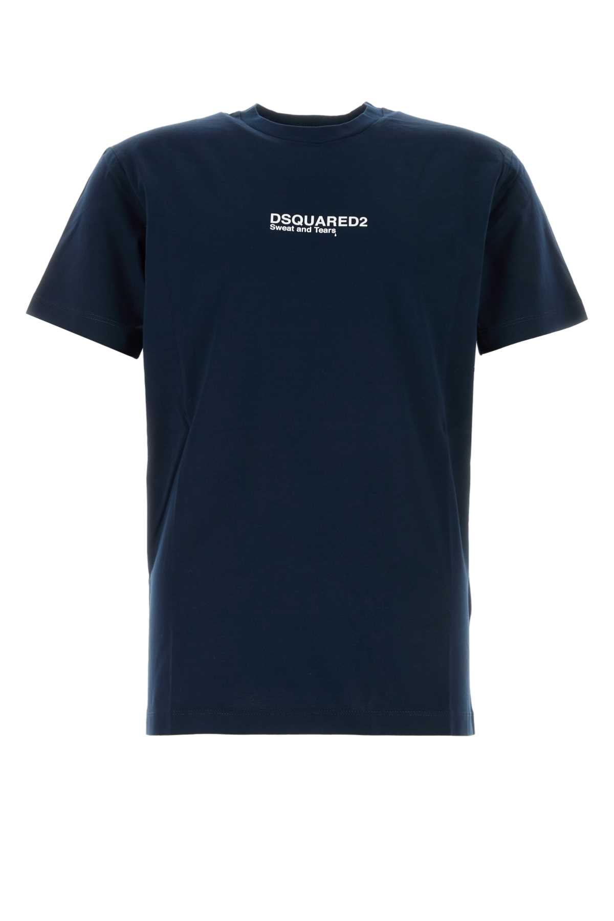 Shop Dsquared2 Navy Blue Cotton T-shirt In Bluenavy