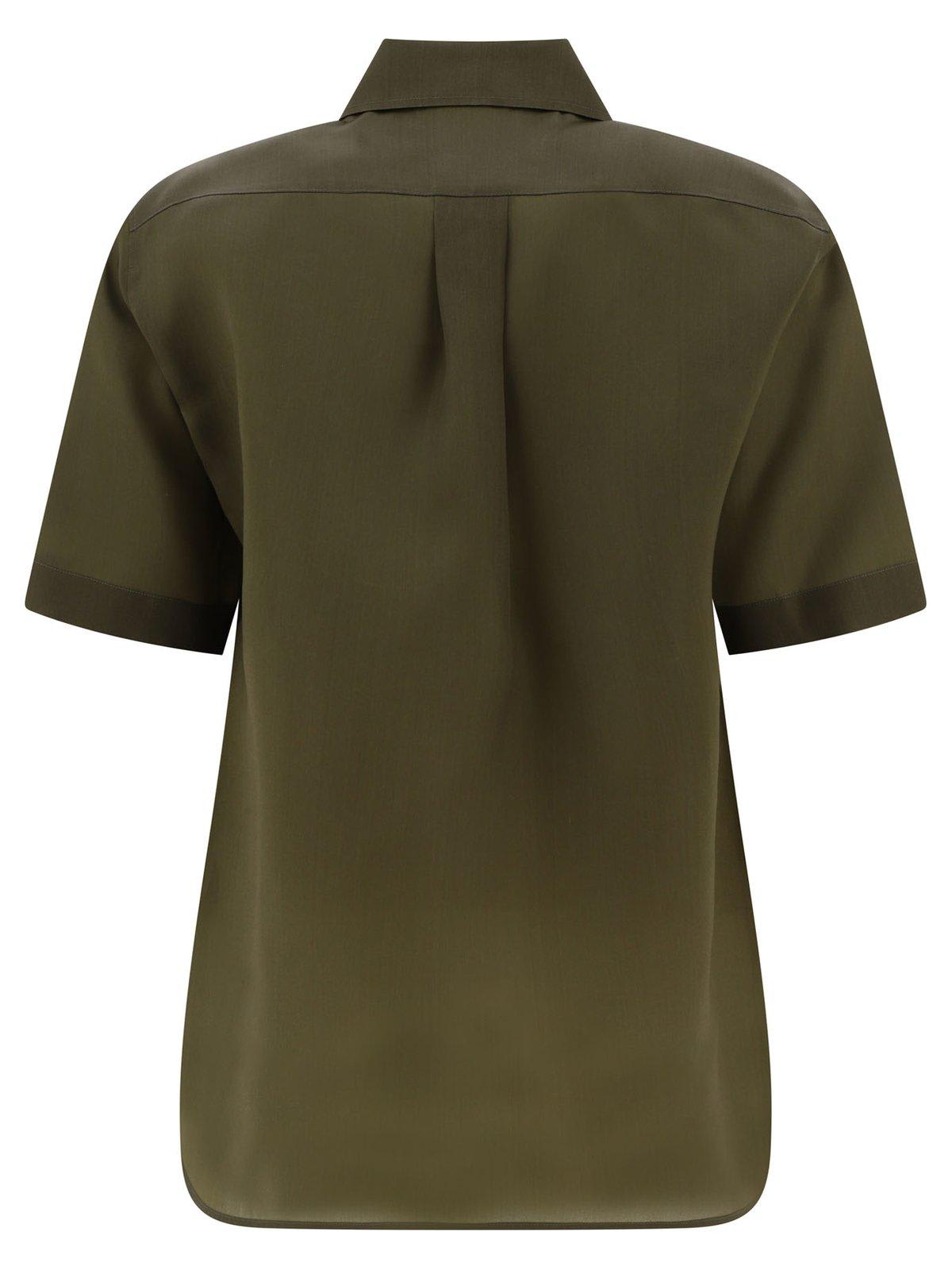 Shop Max Mara Buttoned Short-sleeved Shirt In Verde Kaki