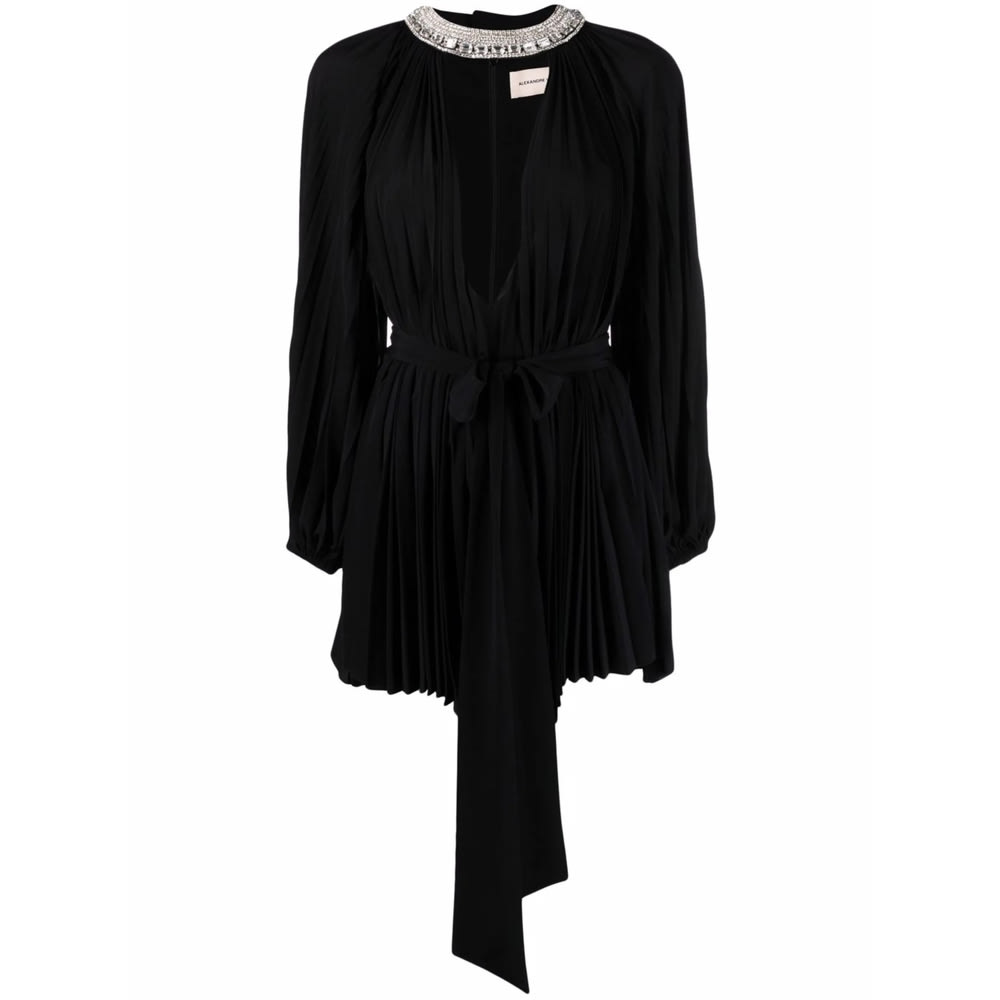Alexandre Vauthier Crystal-embellished Pleated Mini Dress In Black