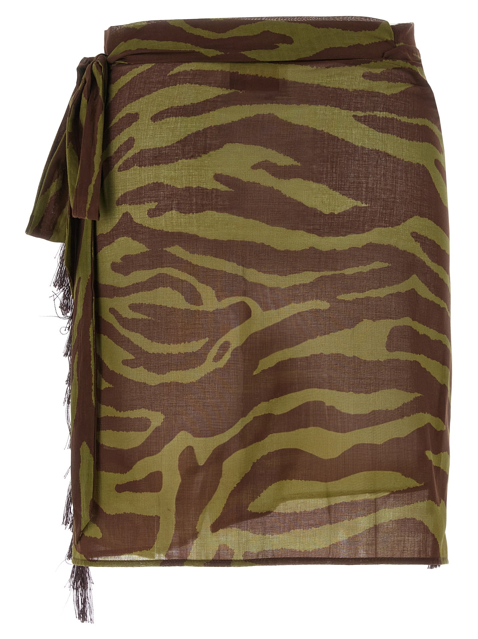 Attico Zebra Print Fringed Sarong Beach Cover-up In Green