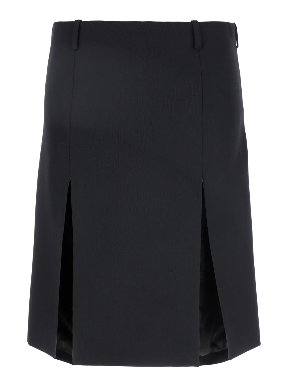 Black Skirt With Two Front Slits And Logo Plaque On The Rear In Wool Woman