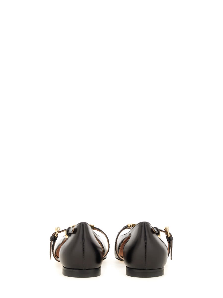 Shop Moschino Leather Ballerina In Black