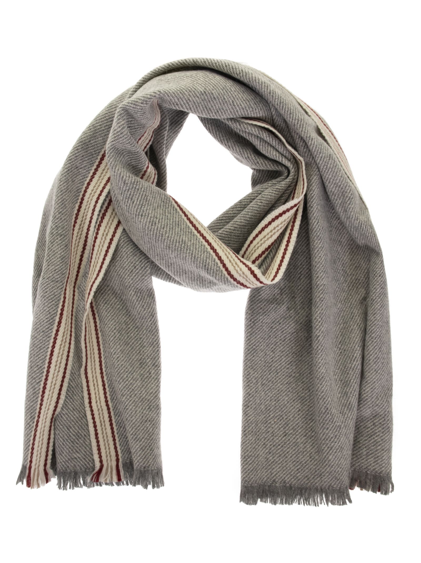 Shop Brunello Cucinelli Cashmere Scarf With Selvedge In Grigio/rosso/grigio Chiaro/sabbia