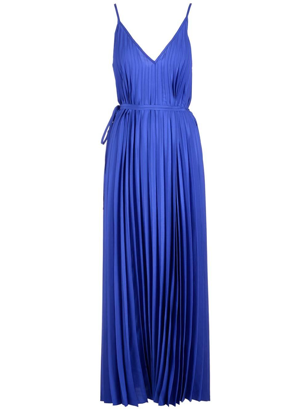P.a.r.o.s.h V-neck Palmer Pleated Maxi Dress In Blu