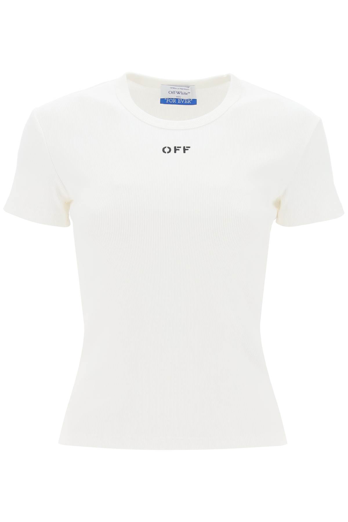 Shop Off-white Ribbed T-shirt With Off Embroidery In Bianco E Nero