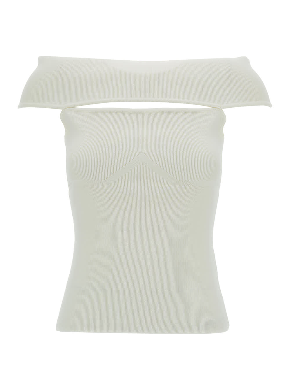 Shop Federica Tosi White Off-shoulder Top With Cut-out In Ribbed Viscose Blend Woman