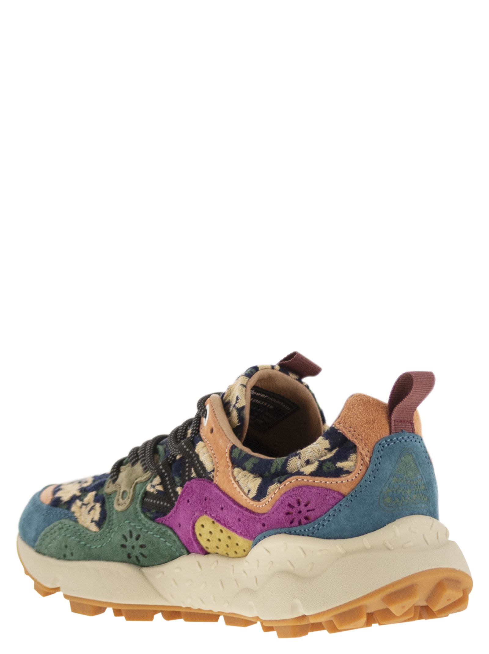 Shop Flower Mountain Yamano 3 - Sneakers In Suede And Technical Fabric In Blue/green