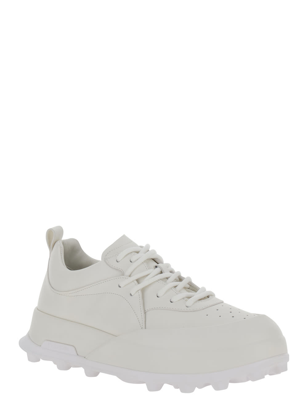 Shop Jil Sander Orb White Low Top Sneakers With Cleated Sole In Leather Man
