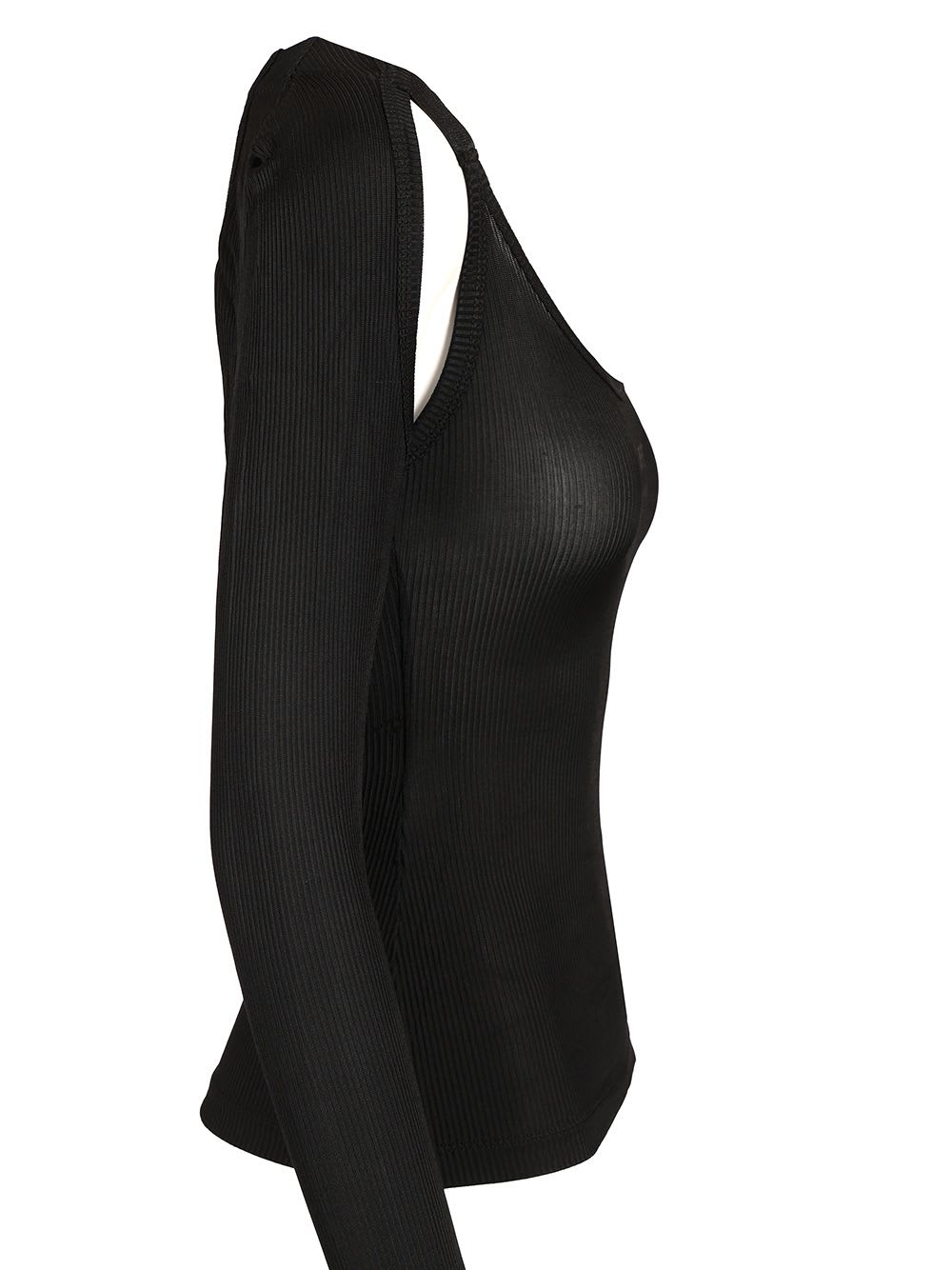 Off-white Black Ribbed Top Tops Black In Black