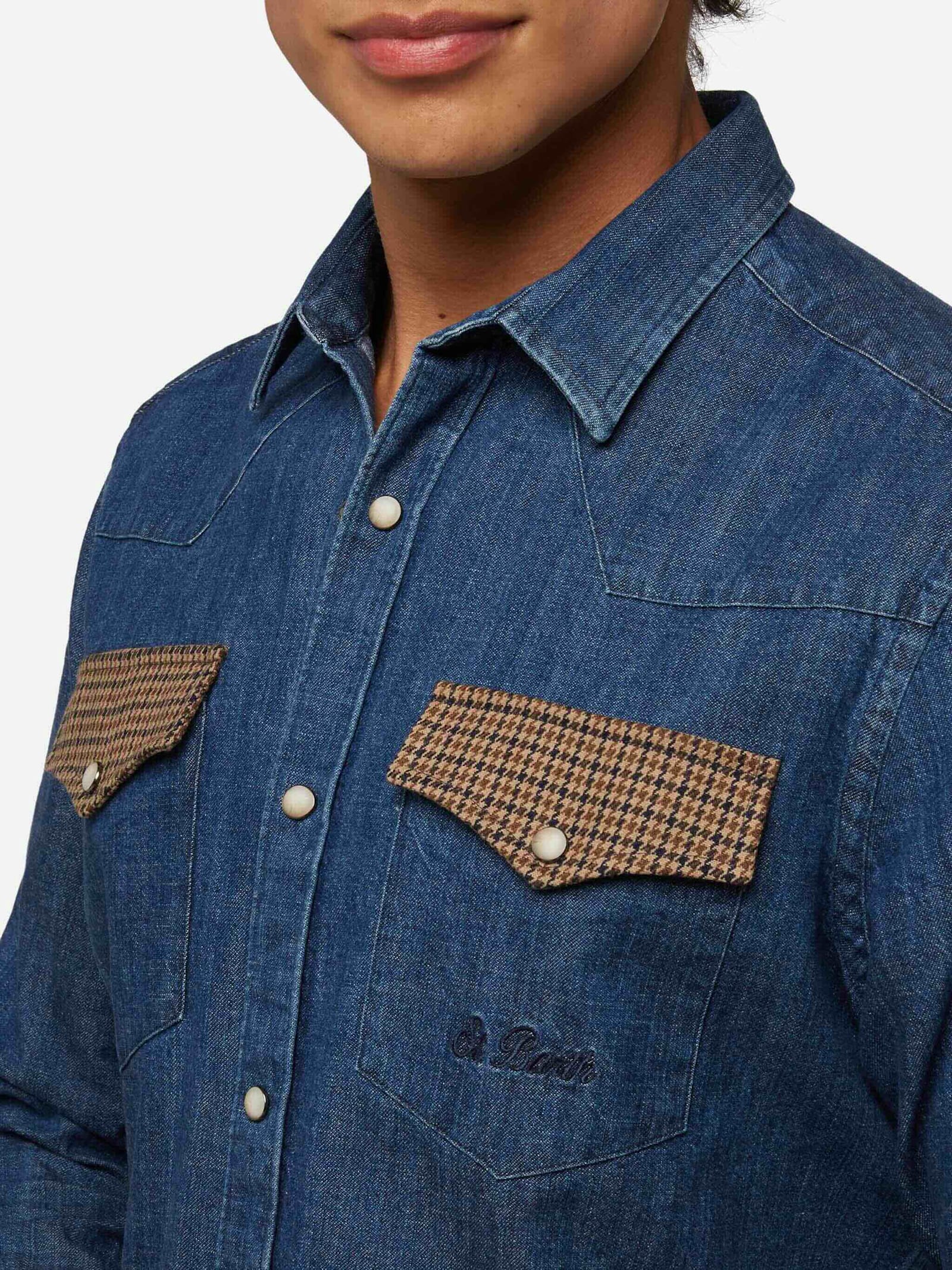 Mc2 Saint Barth Denim Shirt Greg With Pied De Poul Patches In Blue