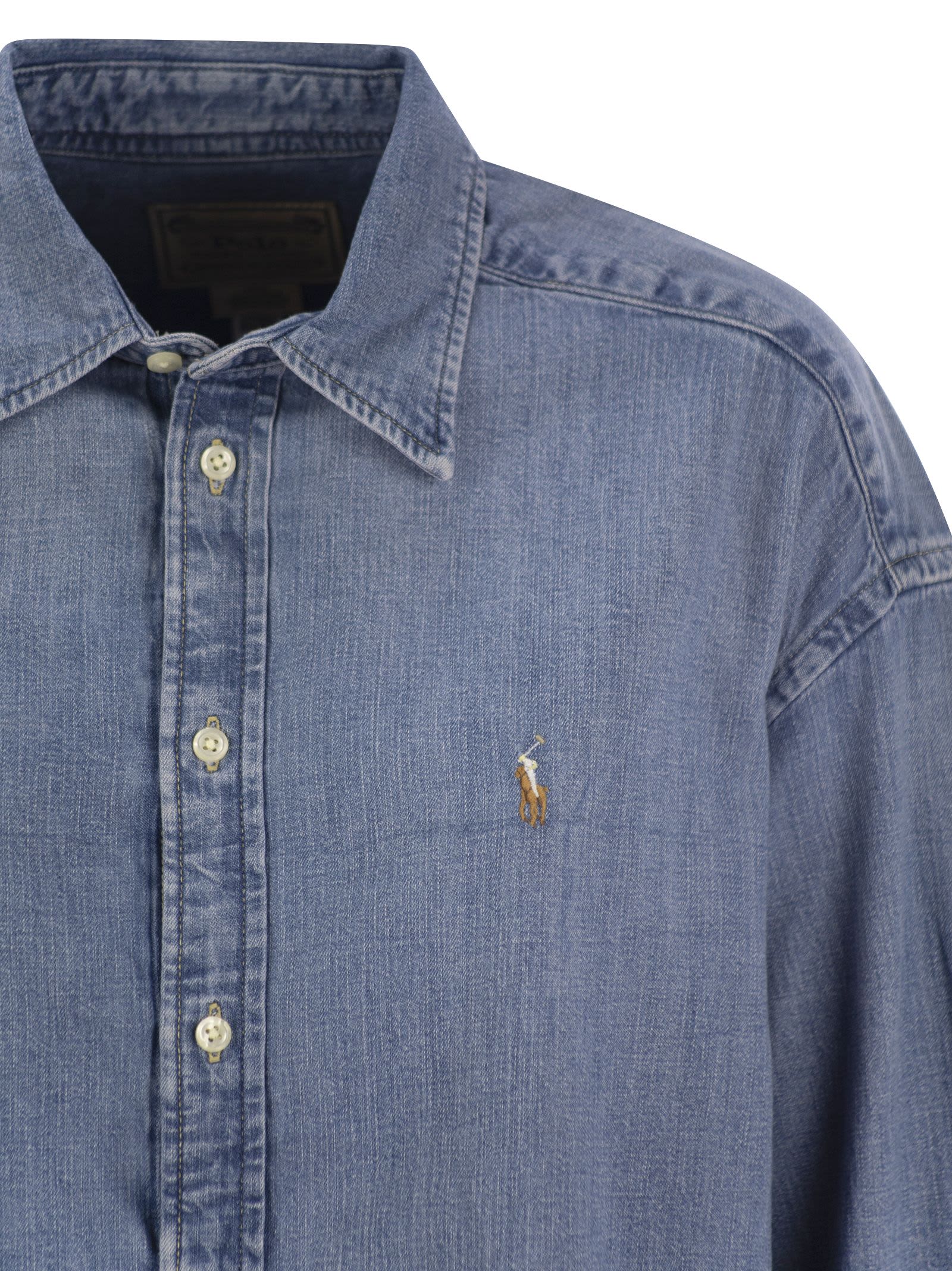 Shop Polo Ralph Lauren Short Square Denim Shirt In Light Denim