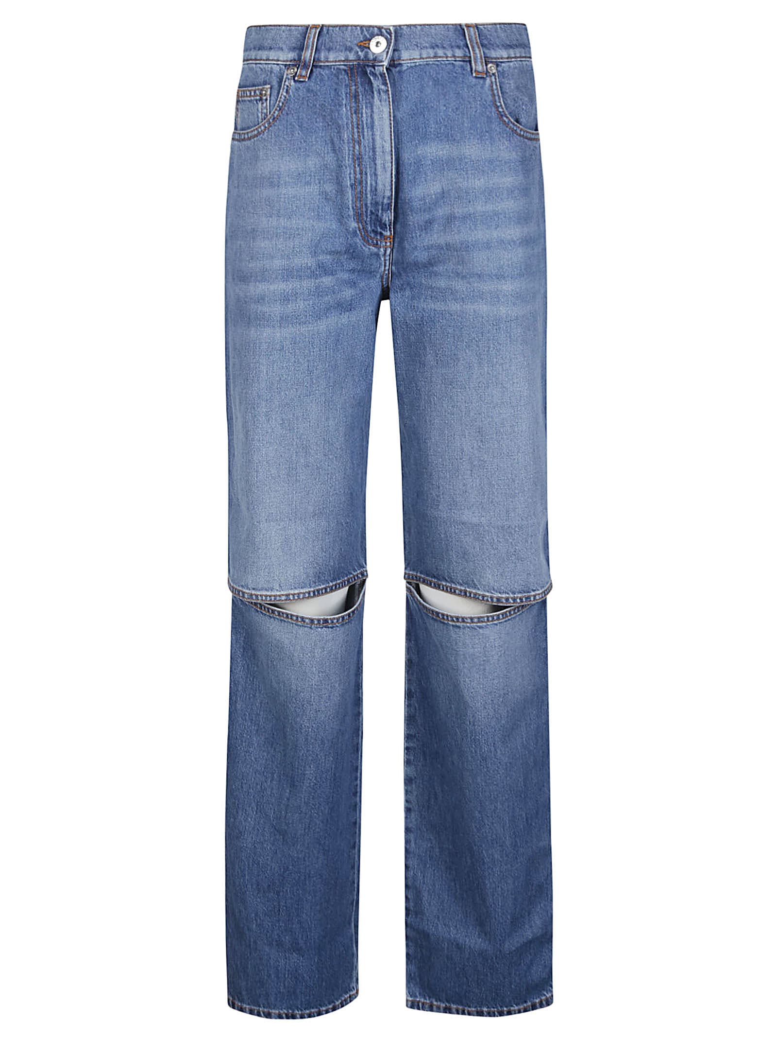Shop Jw Anderson Cut Out Knee Bootcut Jeans In Light Blue