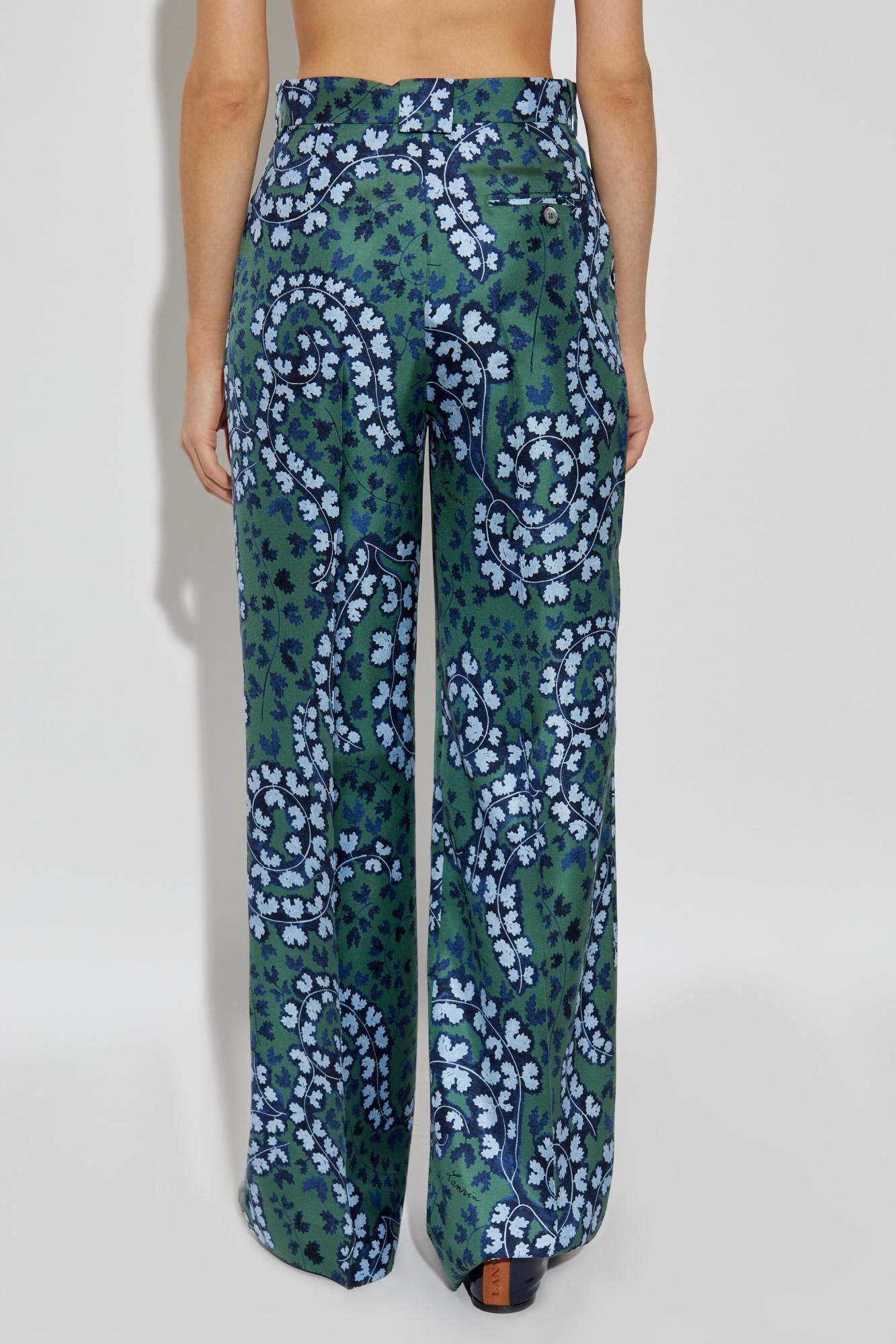 Lanvin Wide Leg High Waist Trousers With Floral Pattern In Meleze