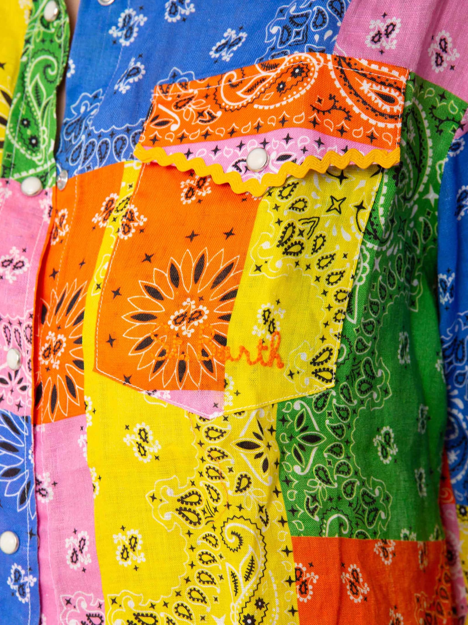 Mc2 Saint Barth Woman Linen Pants With Multicolor Bandanna Print In Multicolor