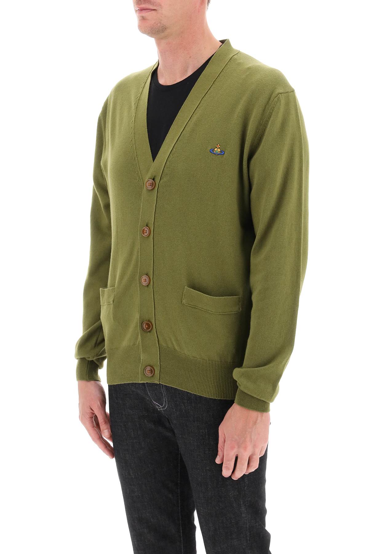 Shop Vivienne Westwood Cardigan With Orb Embroidery In Sage (green)