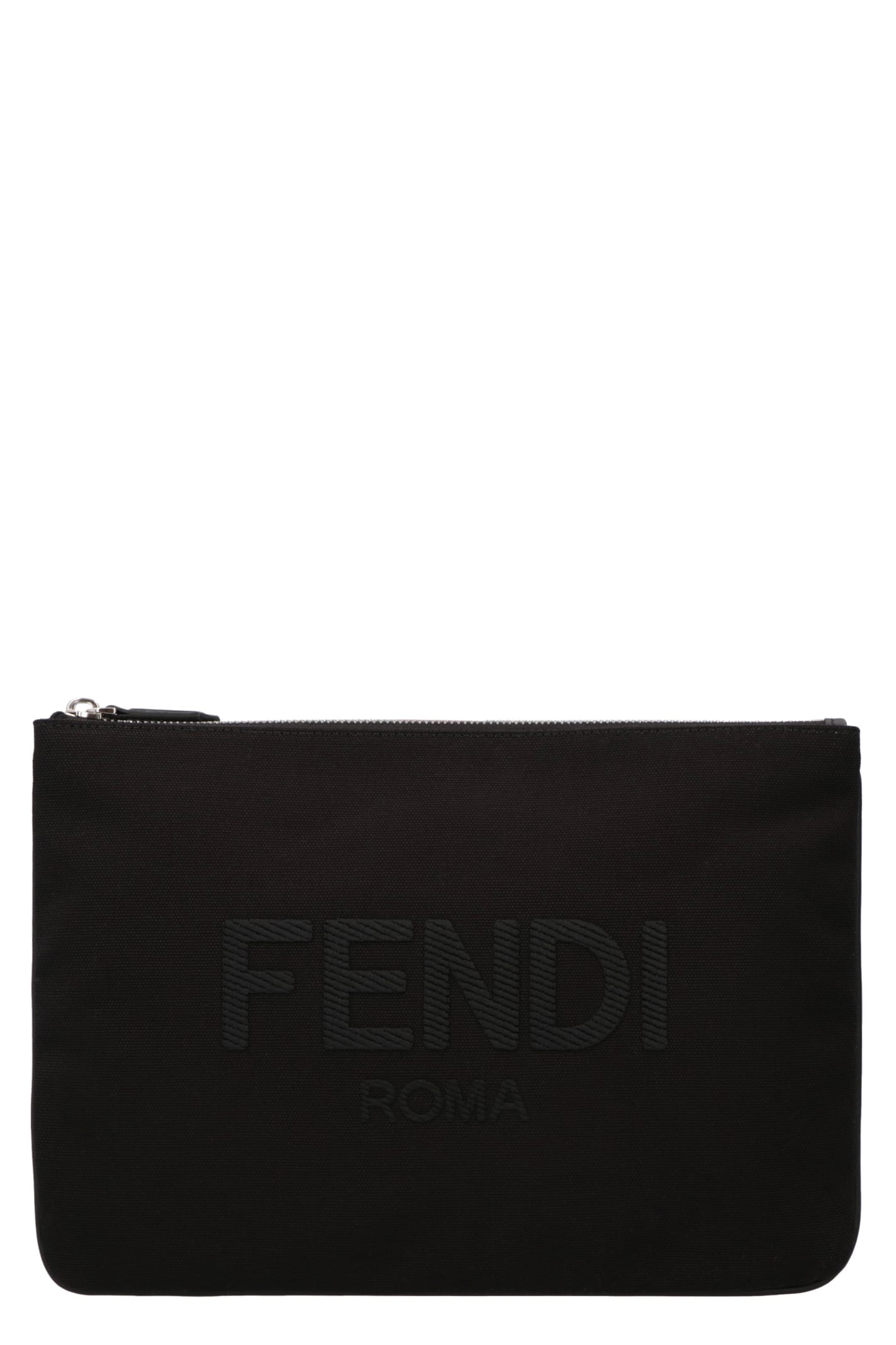 Fendi Logo Print Flat Pouch In Black