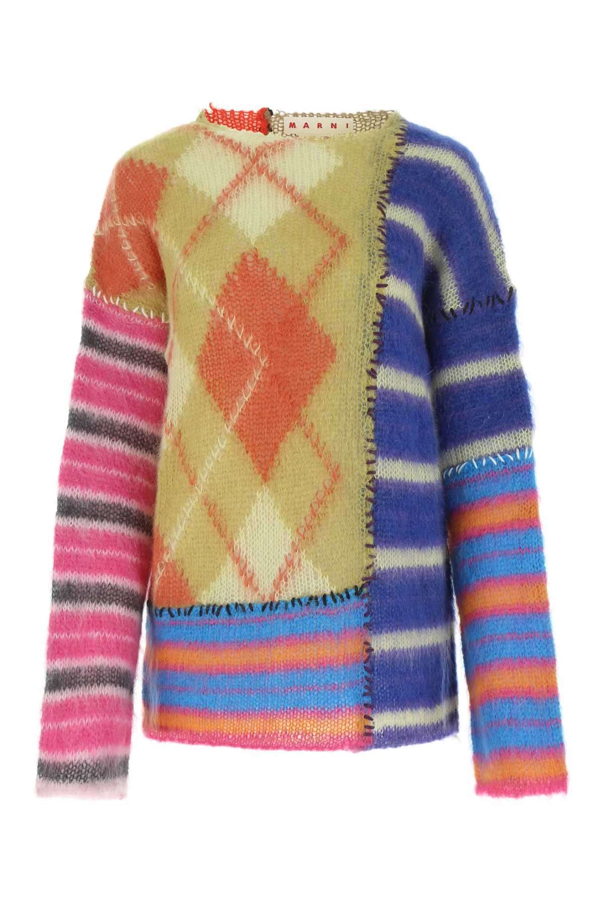 Shop Marni Embroidered Mohair Blend Sweater In Ptx99