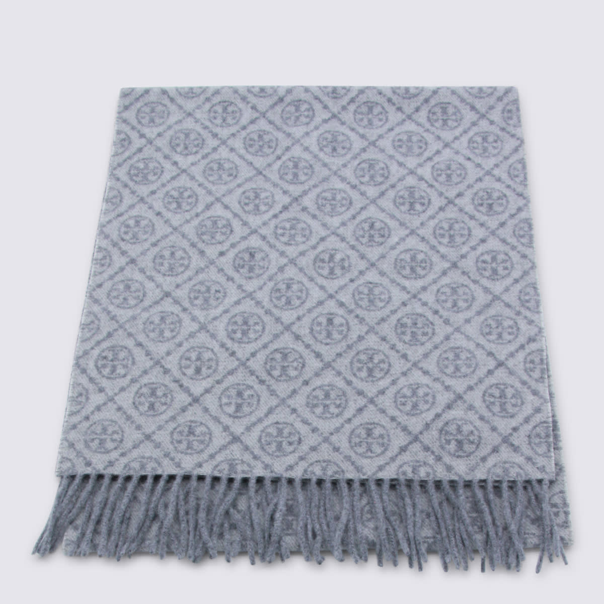 Tory Burch Grey Wool Scarf In Multi