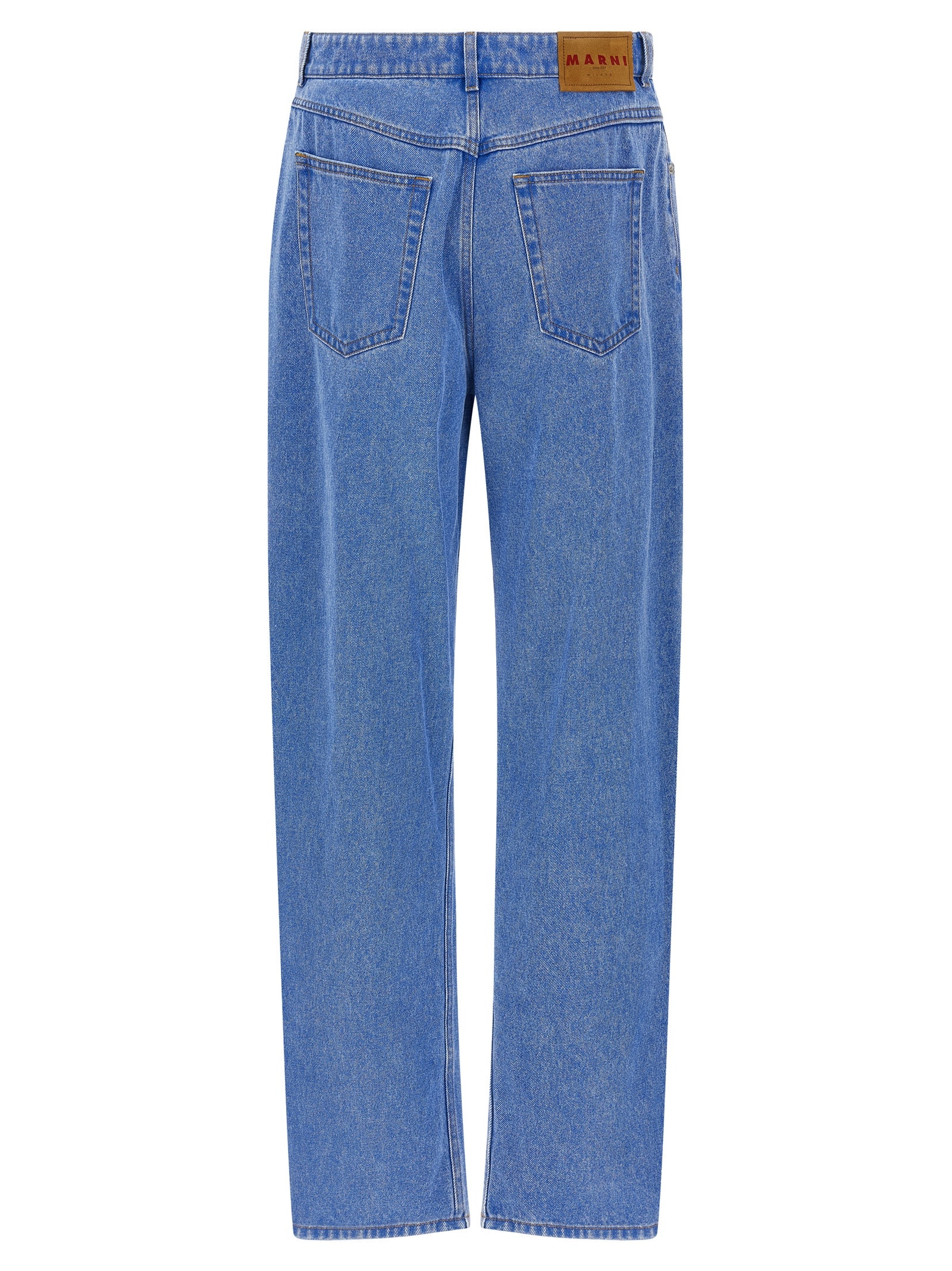 Marni Wide-leg Pleat Jeans With Contrast Stitching And Suede Logo In Blue