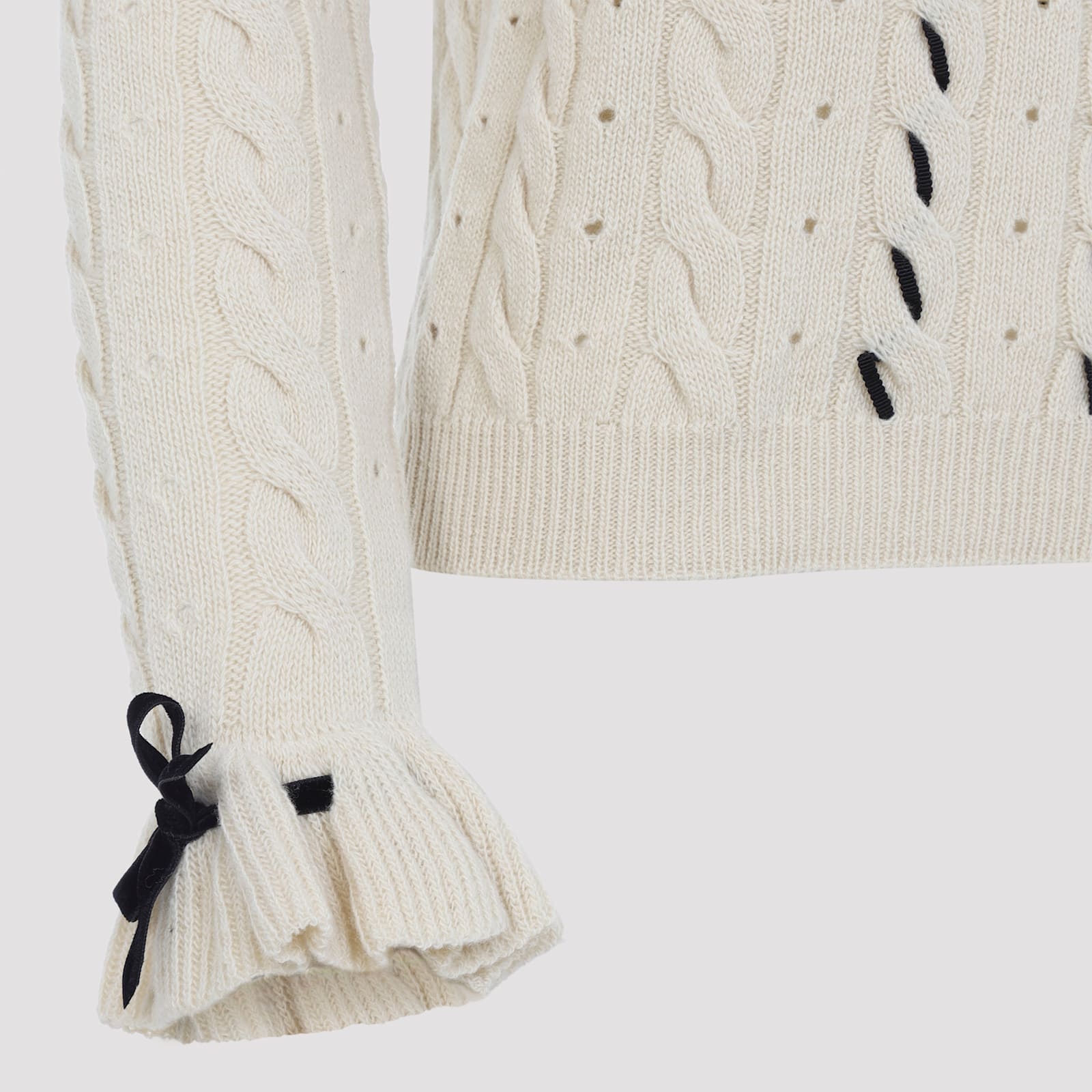 Valentino Cable-knit Ruffled-cuff Sweater In Neutral