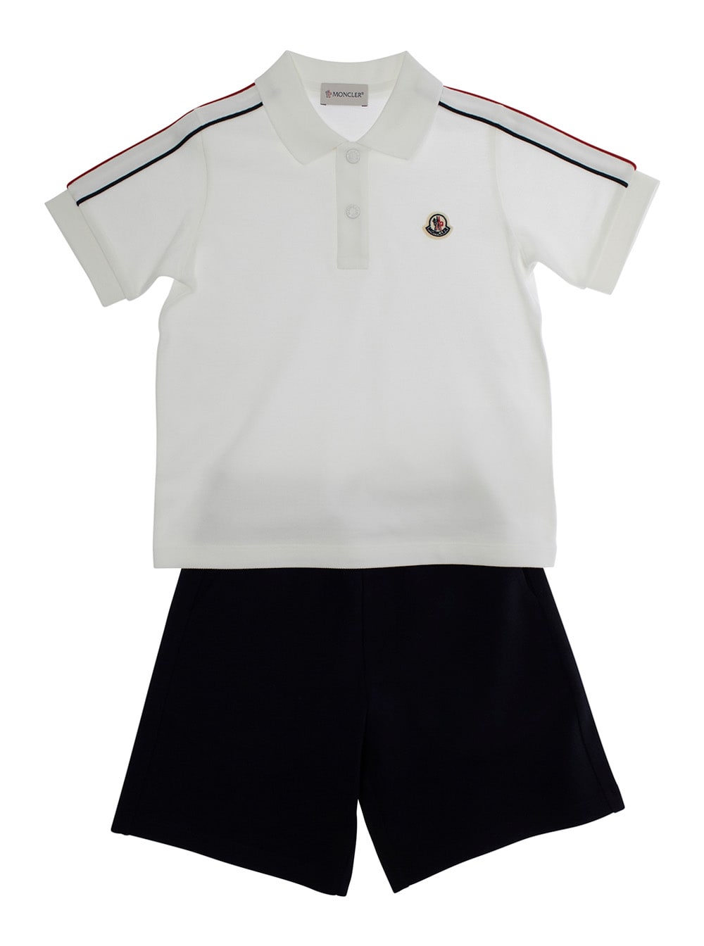 Moncler Multicolor Set Of Polo Shirt And Shorts With Claaaic Collar And Logo Patch On Front And Rear In Cott In White