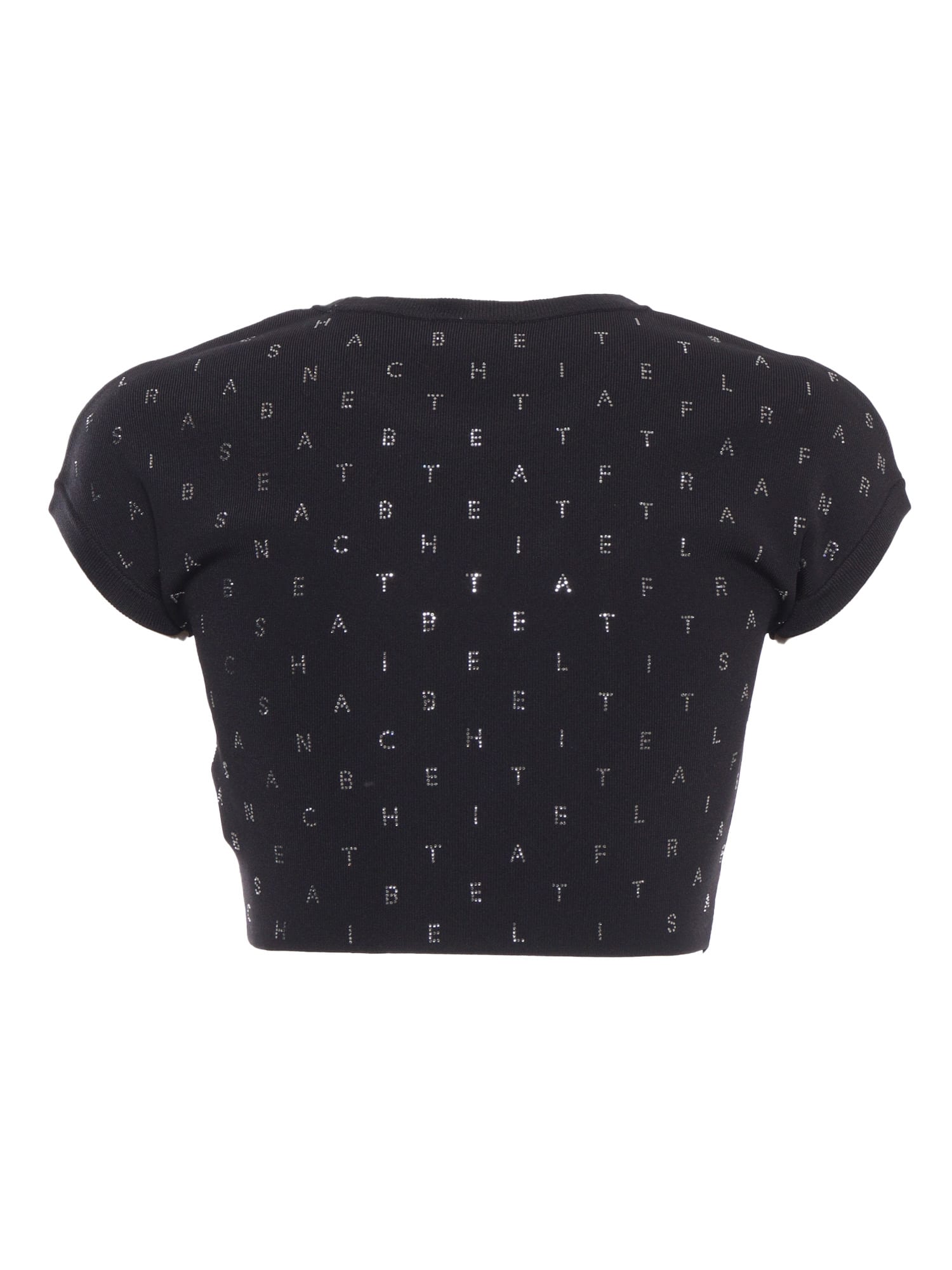 Shop Elisabetta Franchi Black Cropped Tricot Sweater