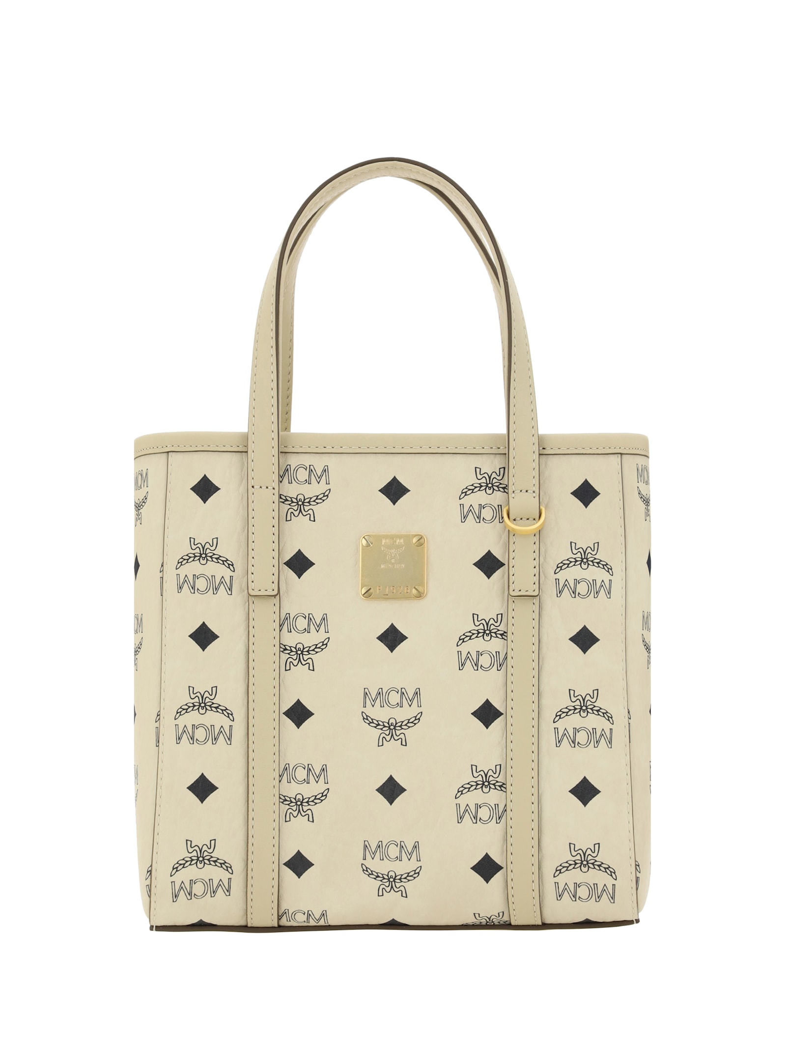 Shop Mcm Shopper Bag Mini In Beige+black Logo