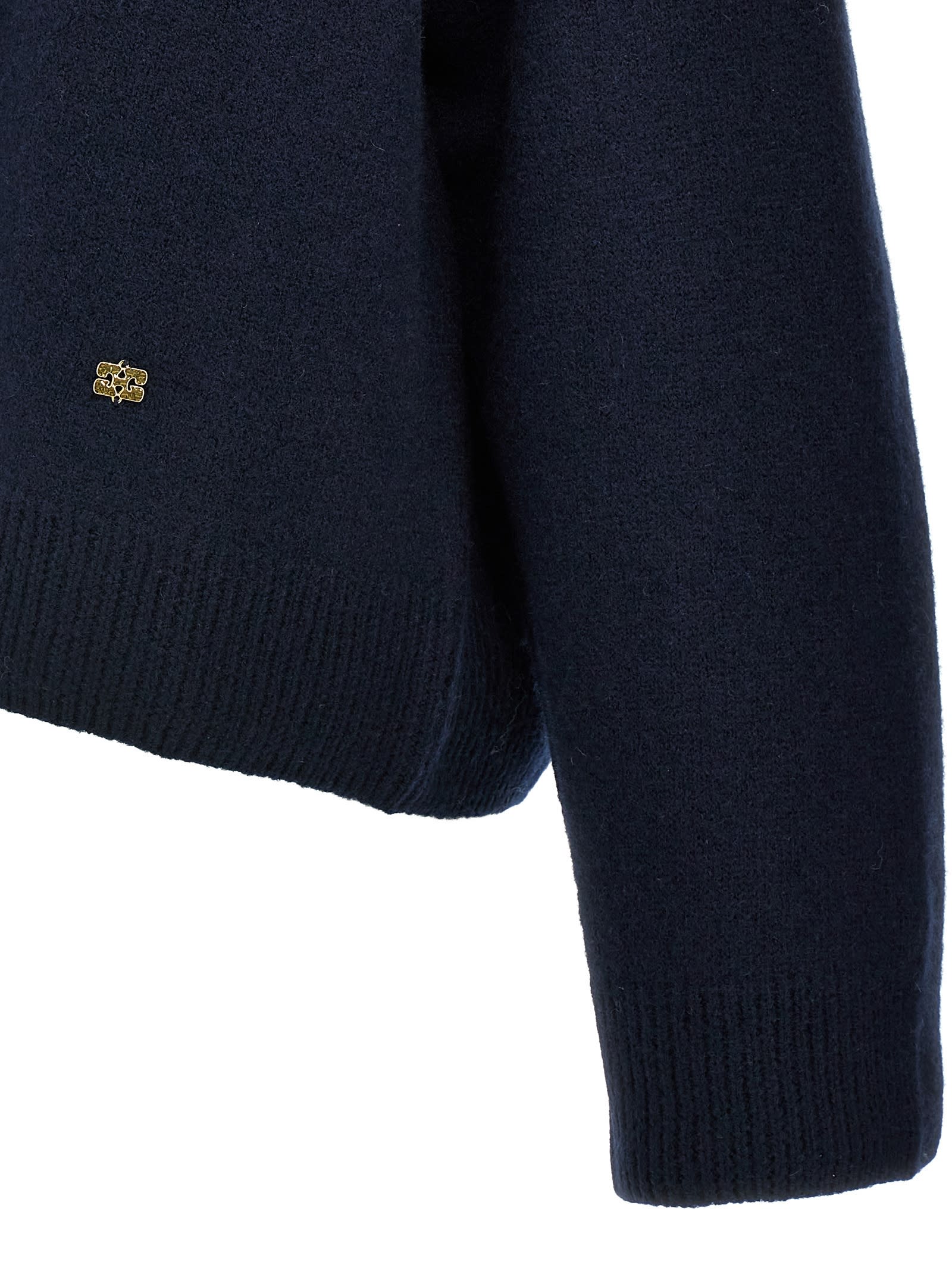 Shop Ganni Boiled Wool Sweater In Blue