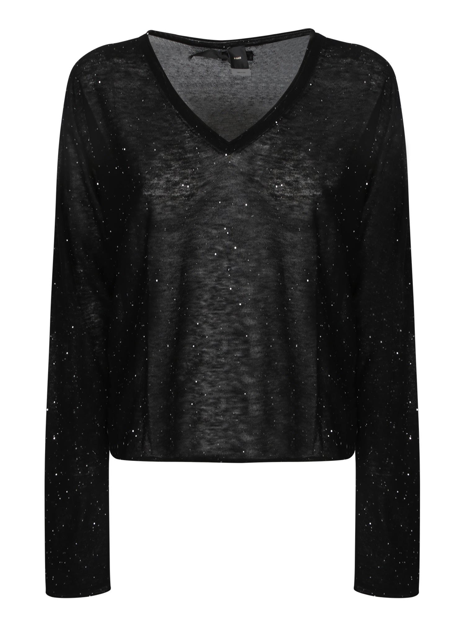 Pinko Salomone Wool Sweater With Micro Sequins In Black