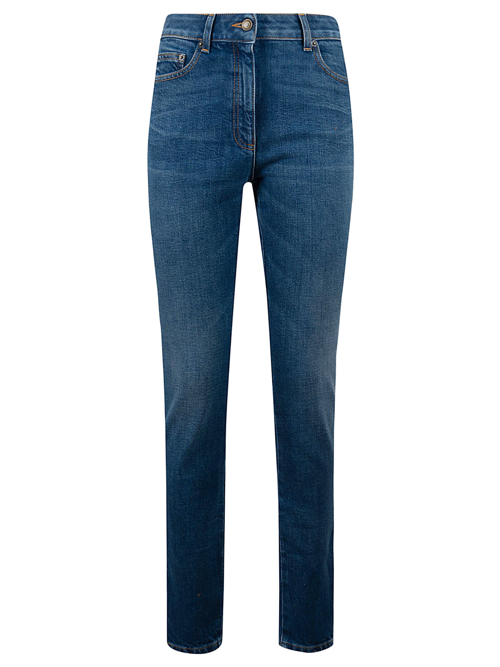 Moschino Teddy Embroidered Jeans In Blue