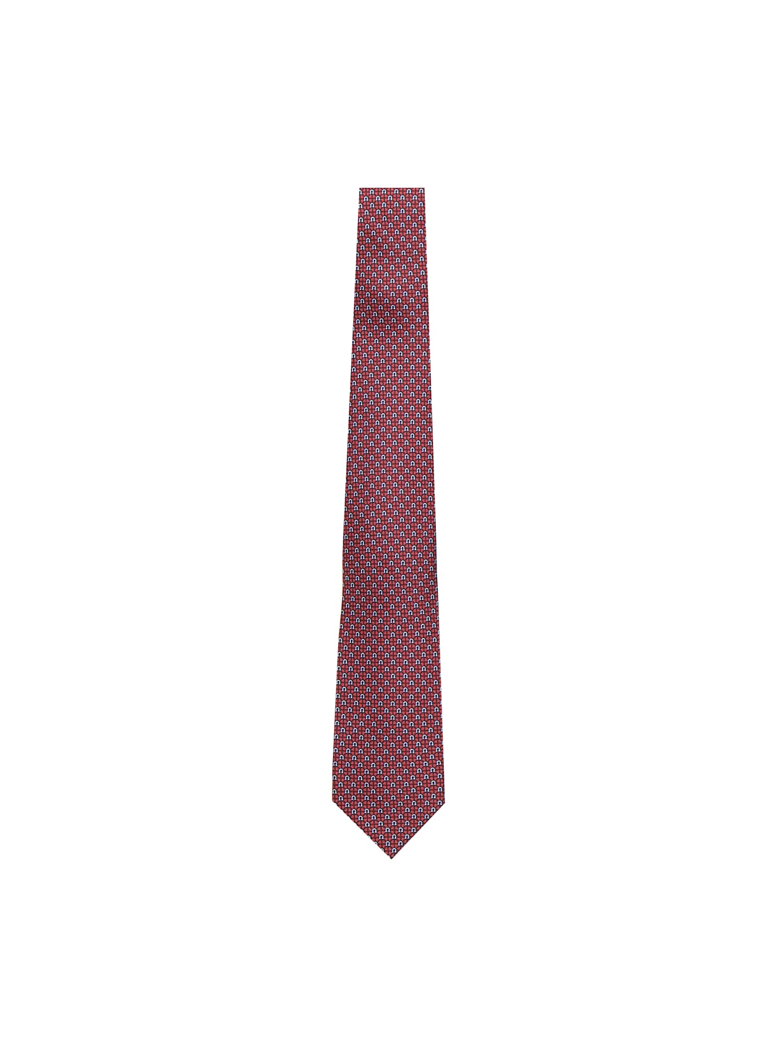 Ferragamo Silk Tie With Gancini And Hearts Print In Red
