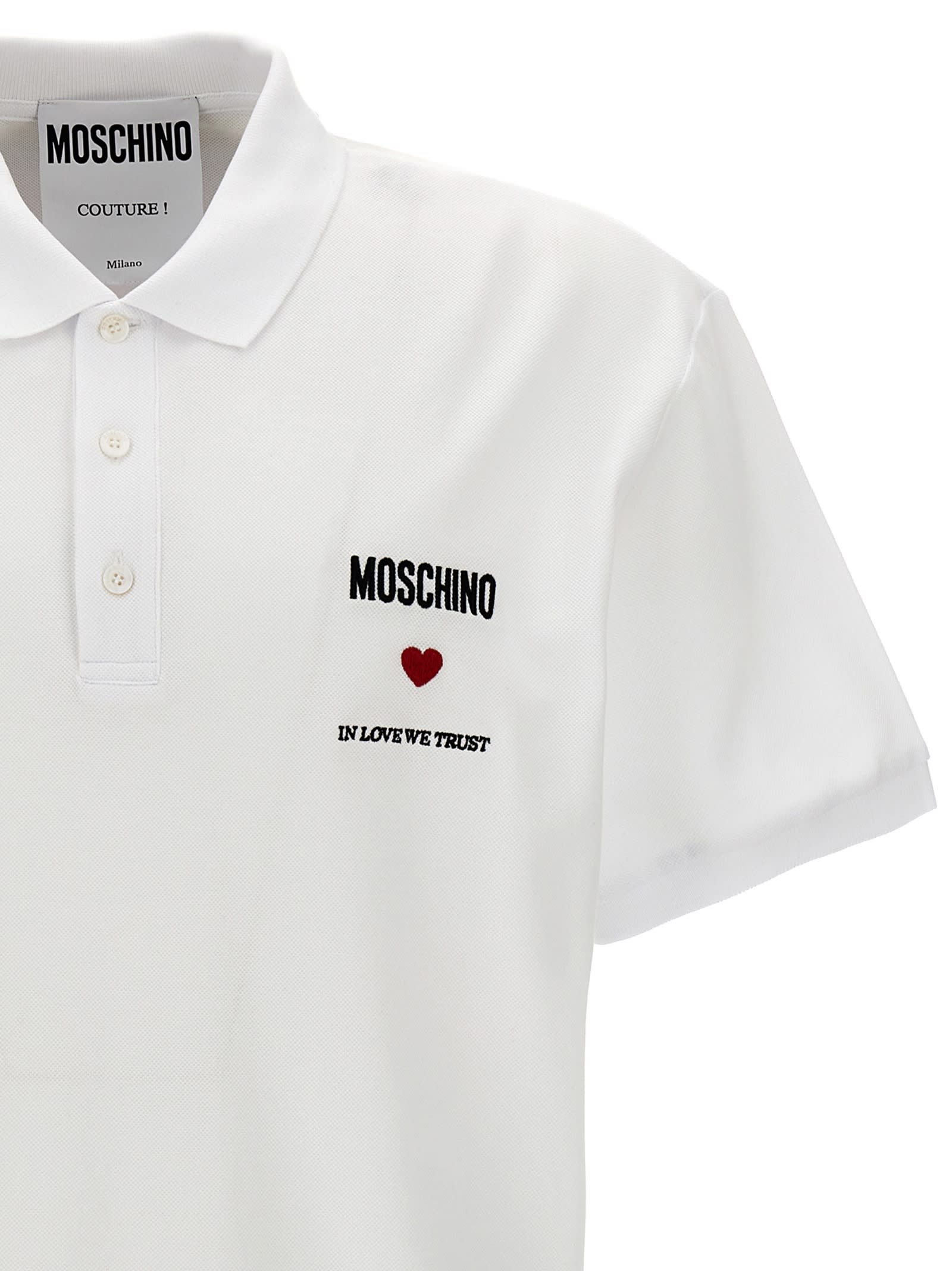 Shop Moschino In Love We Trust Polo Shirt In White
