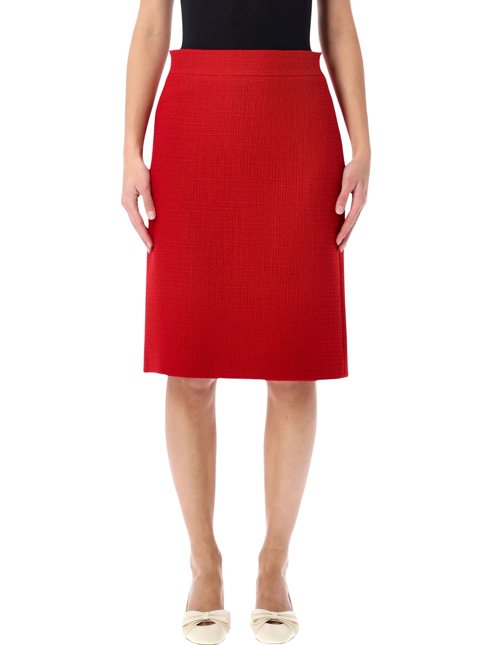 Valentino High-rise Wool-blend Tweed Pencil Skirt In Red