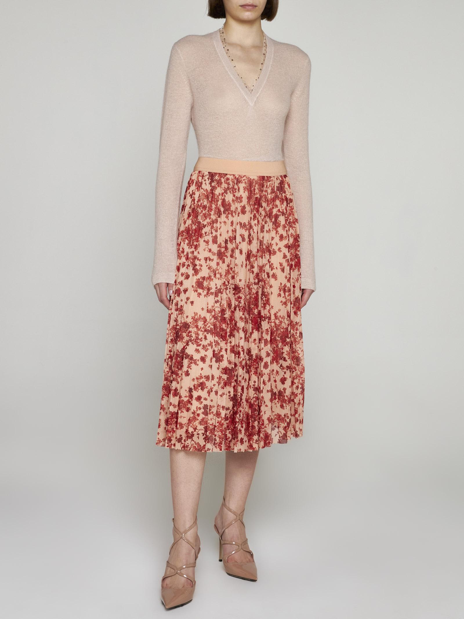 Shop Max Mara Potente Floral Print Midi Skirt In Brown